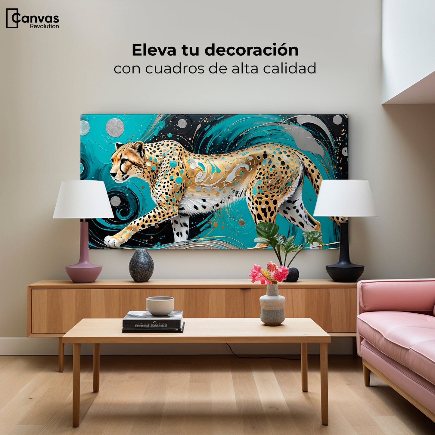 Cuadros Decorativos Canvas Revolution | Cheetah Dorado | Montaje2