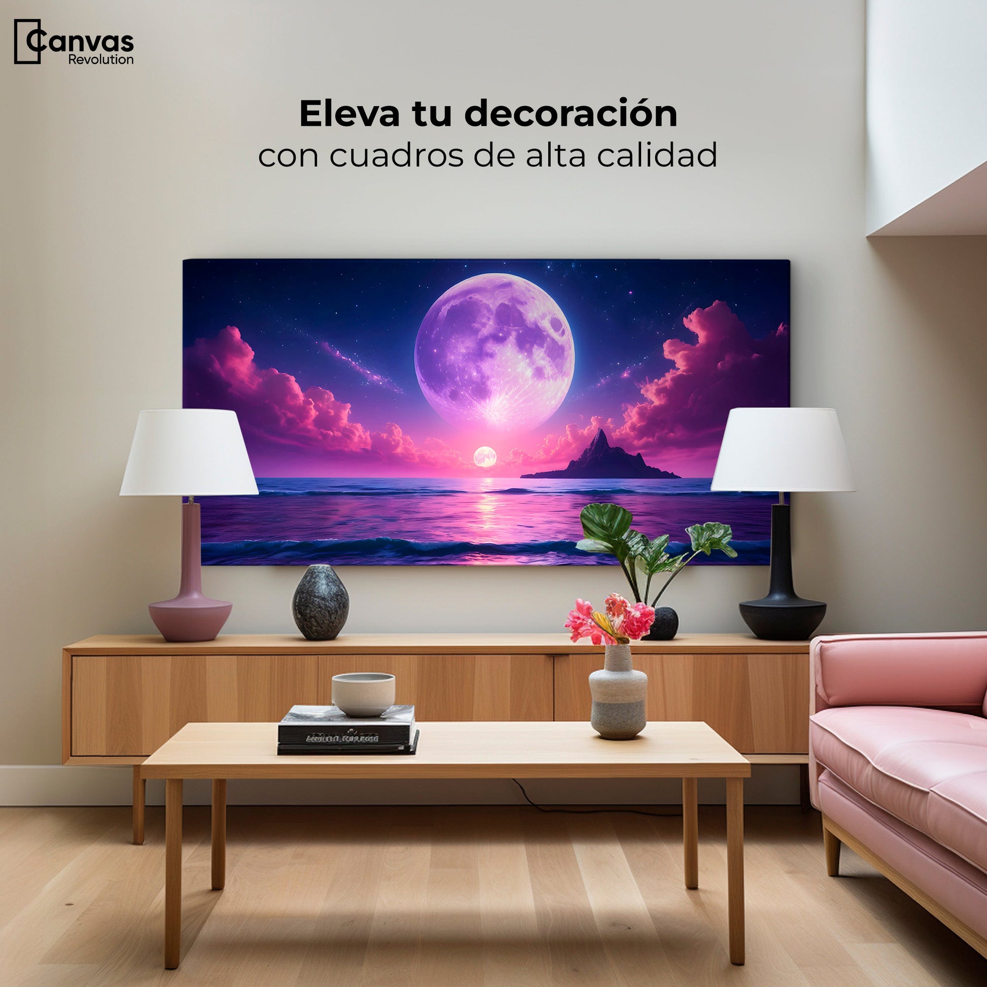 Cuadros Decorativos Canvas Revolution | Cielo Con Luna Rosa | Montaje2