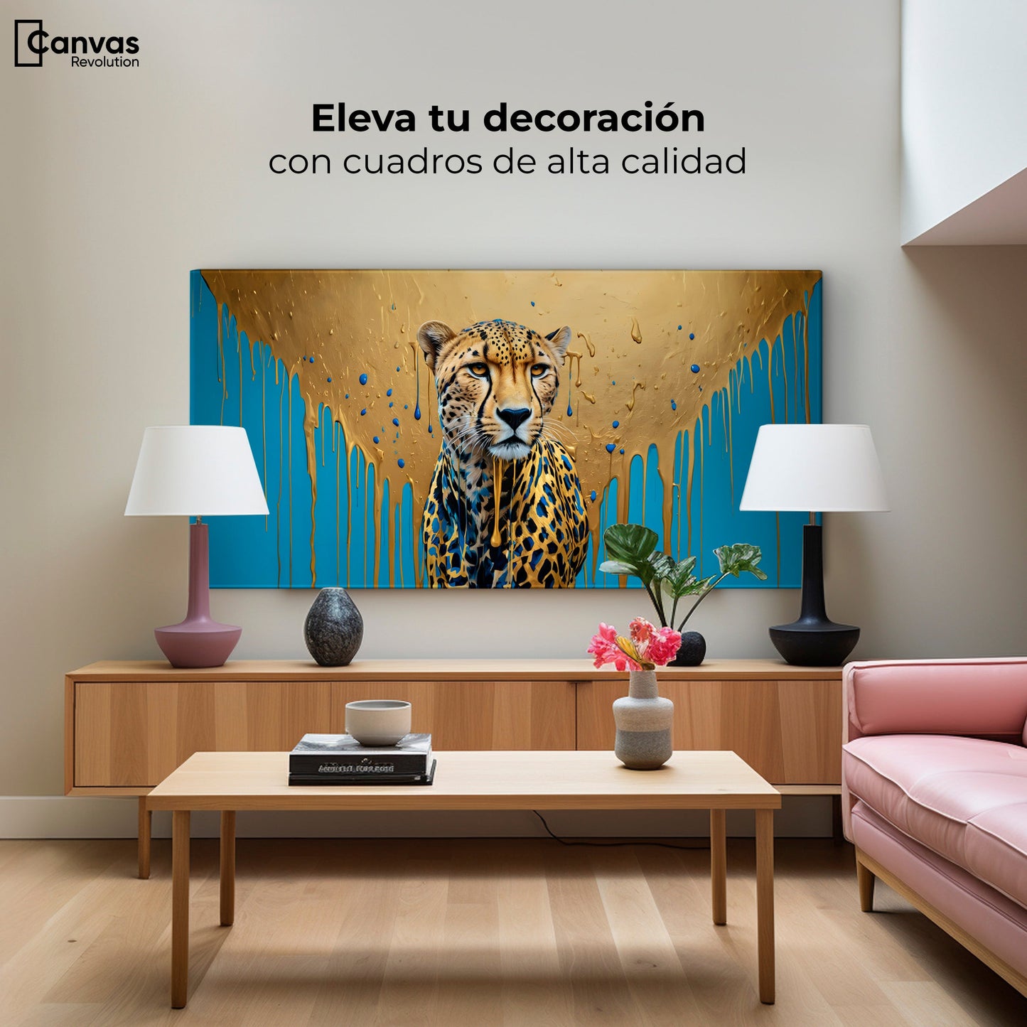 Cuadros Decorativos Canvas Revolution | Fuerza Felina Oro | Montaje2