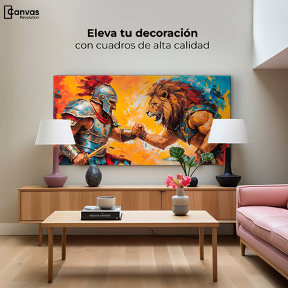 Cuadros Decorativos Canvas Revolution | Gladiador Vs Leon | Montaje2