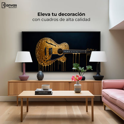 Cuadros Decorativos Canvas Revolution | Guitarra Dorada | Montaje2