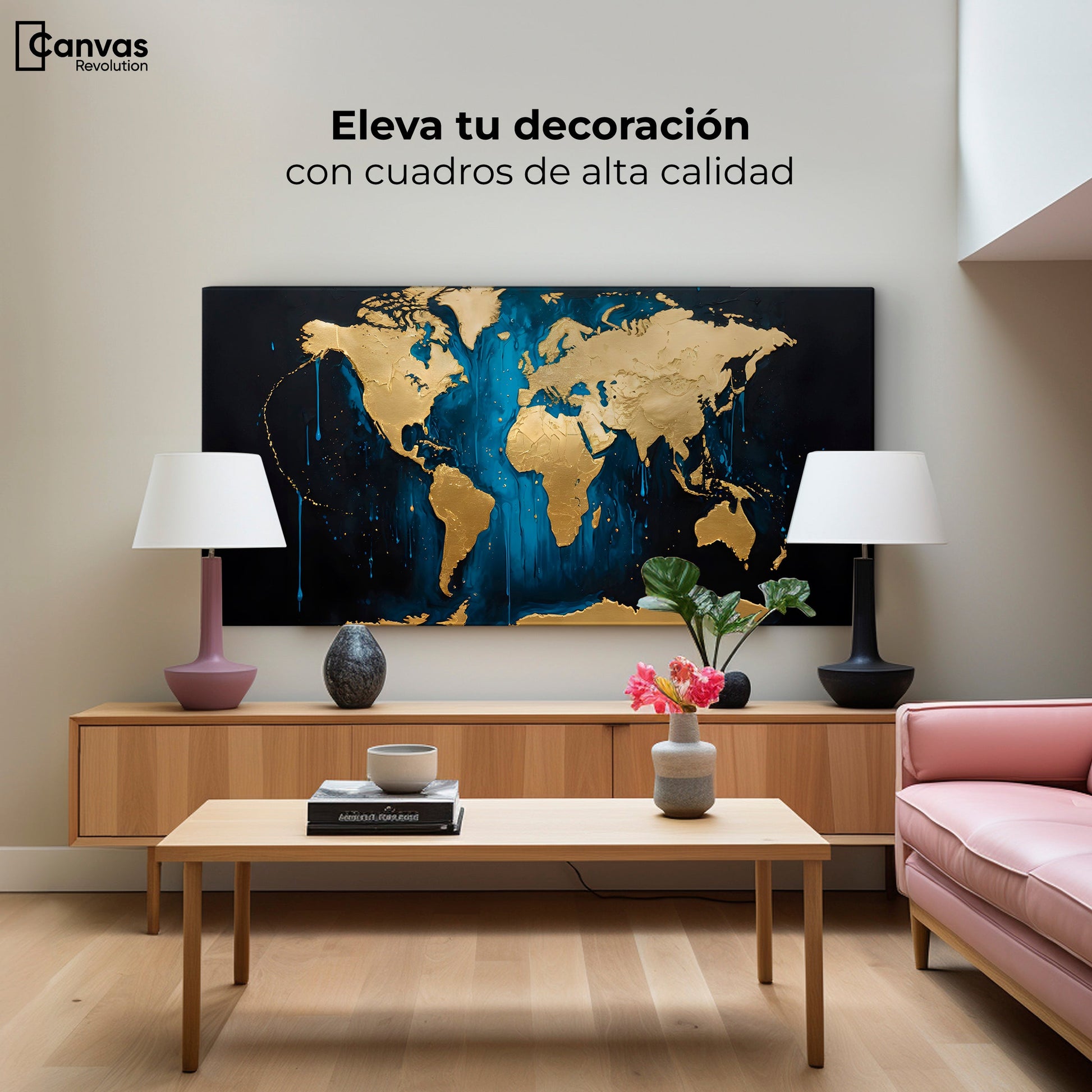 Cuadros Decorativos Canvas Revolution | Horizonte Dorado | Montaje2