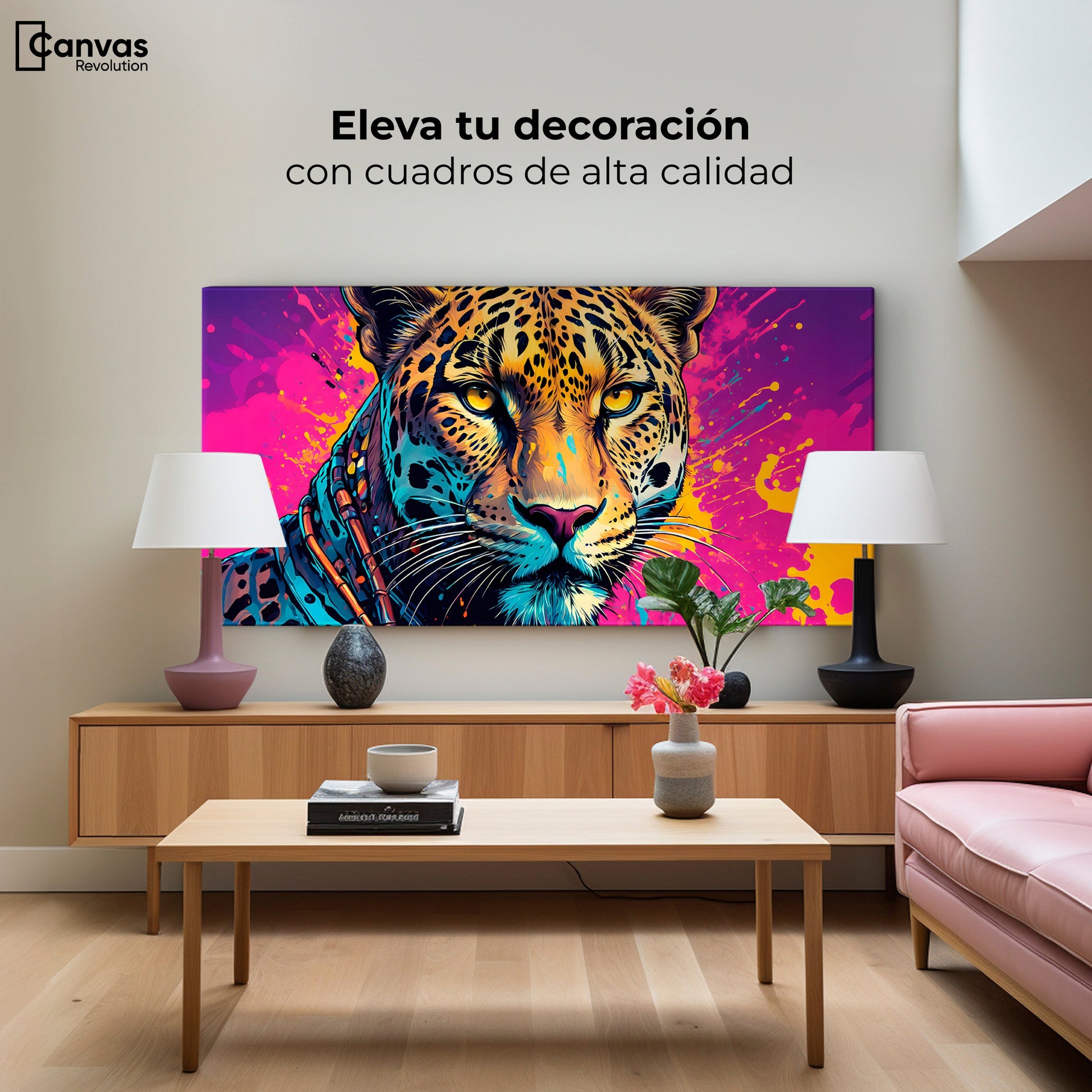 Cuadros Decorativos Canvas Revolution | Leopardo Colorido | Montaje2