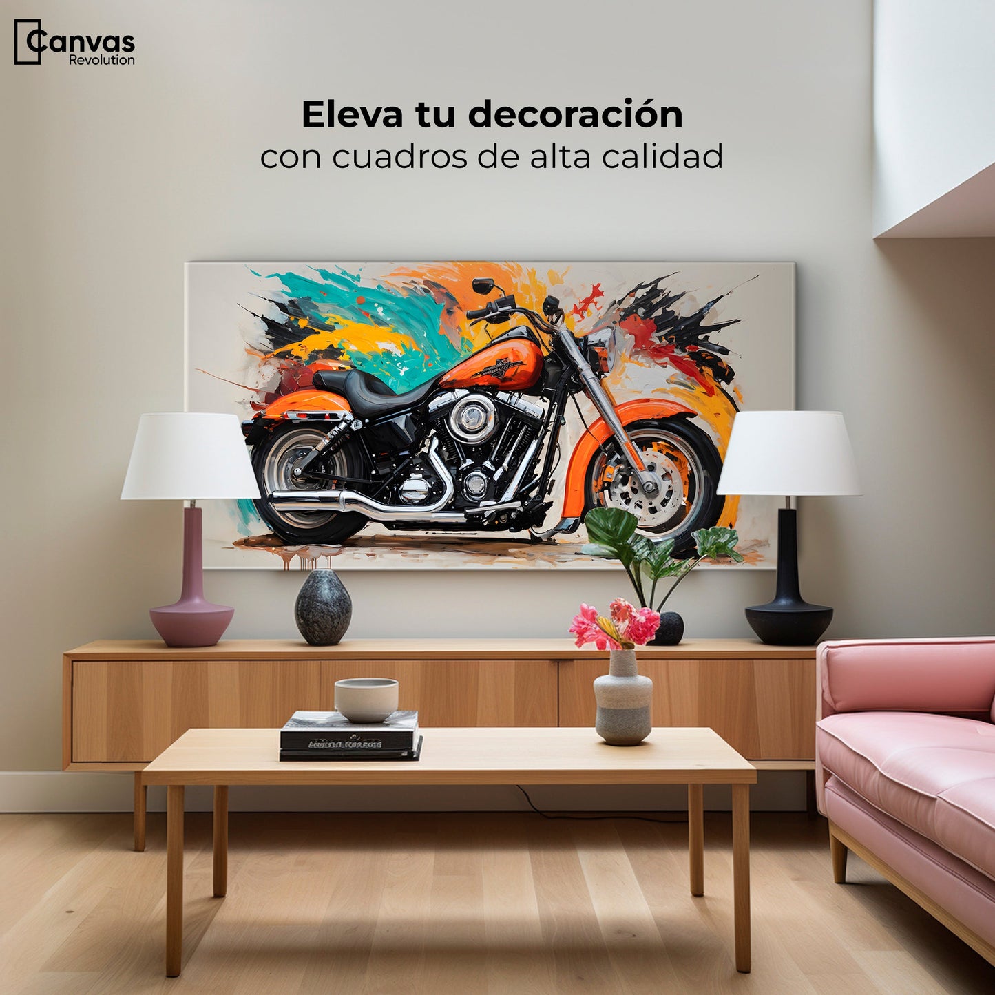 Cuadros Decorativos Canvas Revolution | Motocicleta Clasica | Montaje2