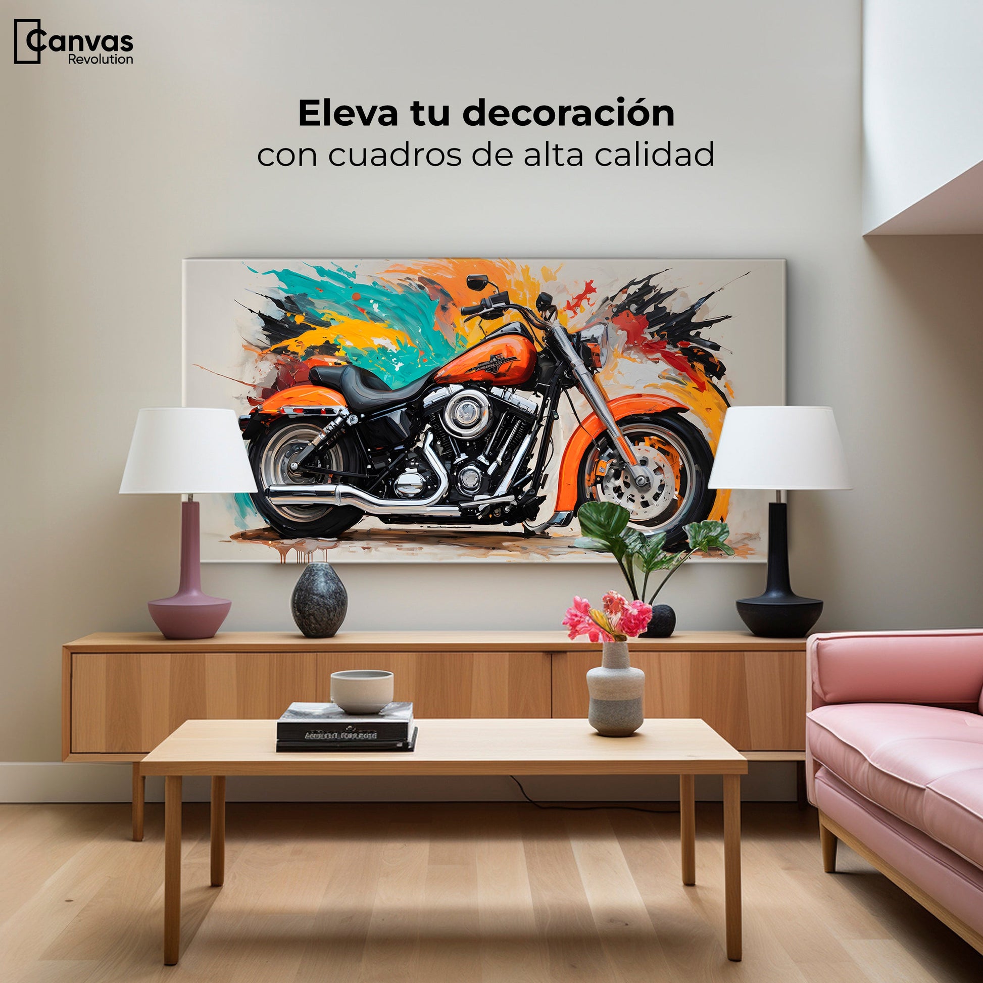Cuadros Decorativos Canvas Revolution | Motocicleta Clasica | Montaje2