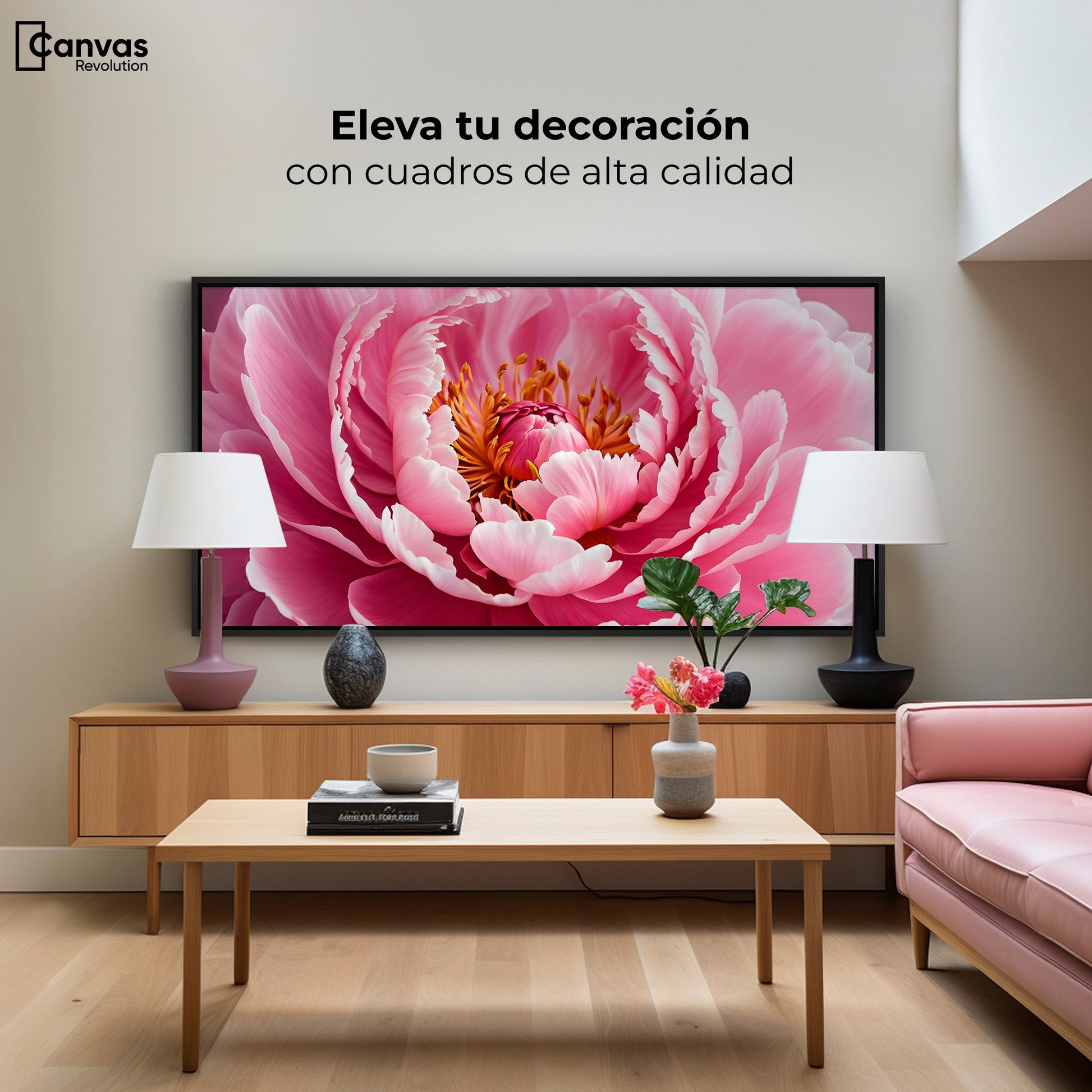 Cuadros Decorativos Canvas Revolution | Peonia Rosa Abierta | Montaje2