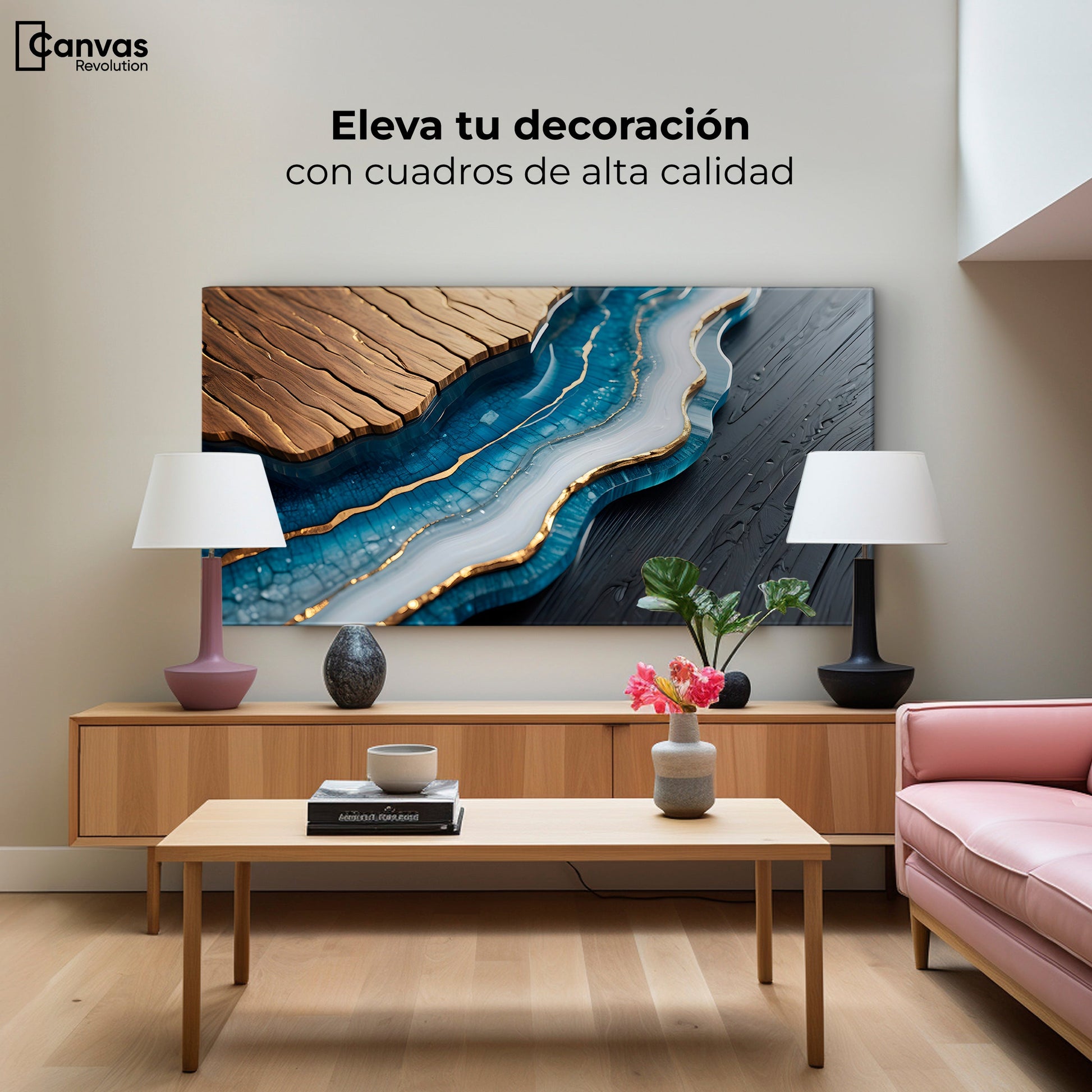 Cuadros Decorativos Canvas Revolution | Rio Resina Azul | Montaje2