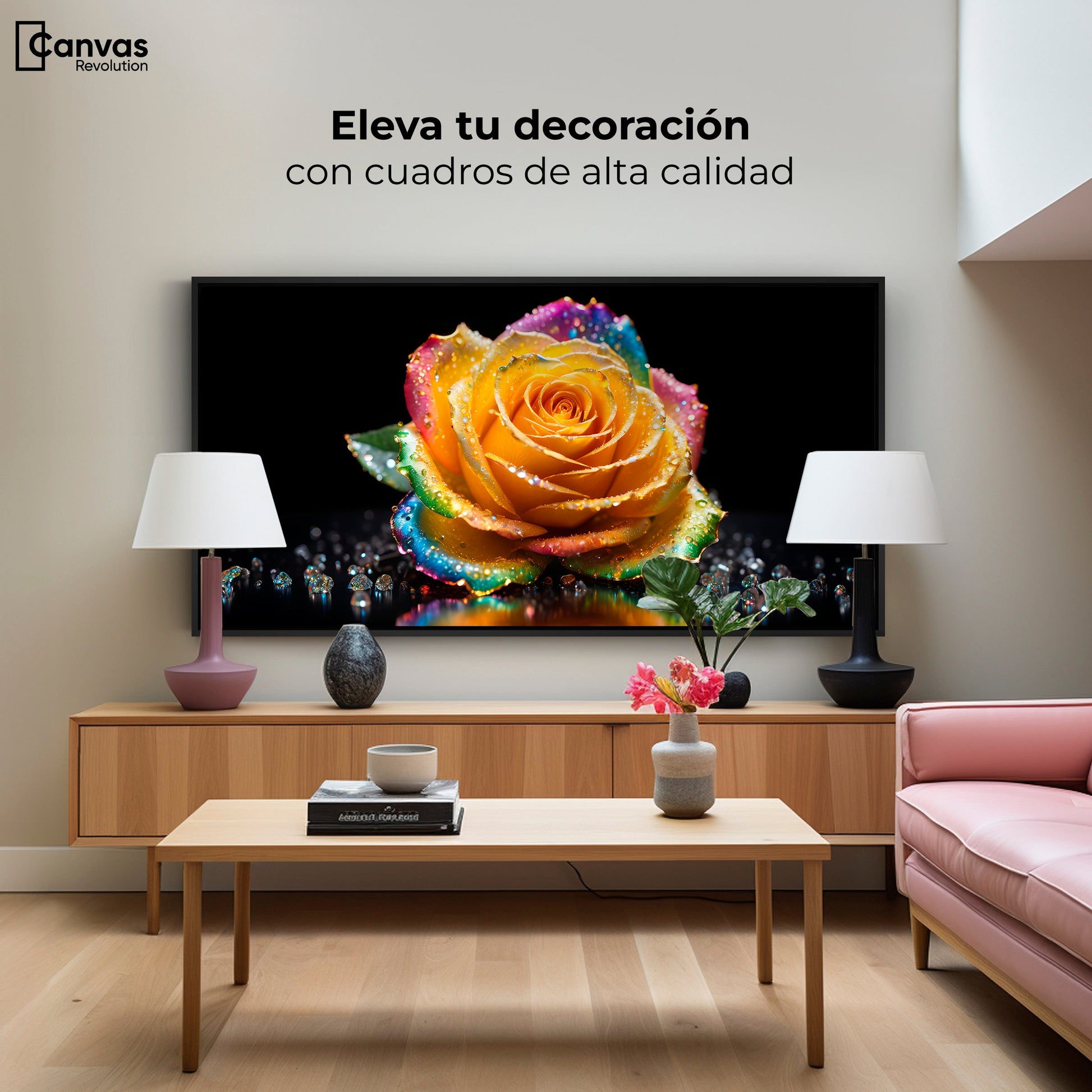 Cuadros Decorativos Canvas Revolution | Rosa Multicolor | Montaje2