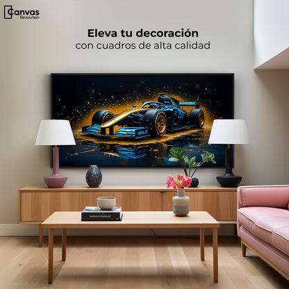 Cuadros Decorativos Canvas Revolution | Velocidad Azul Oro | Montaje2