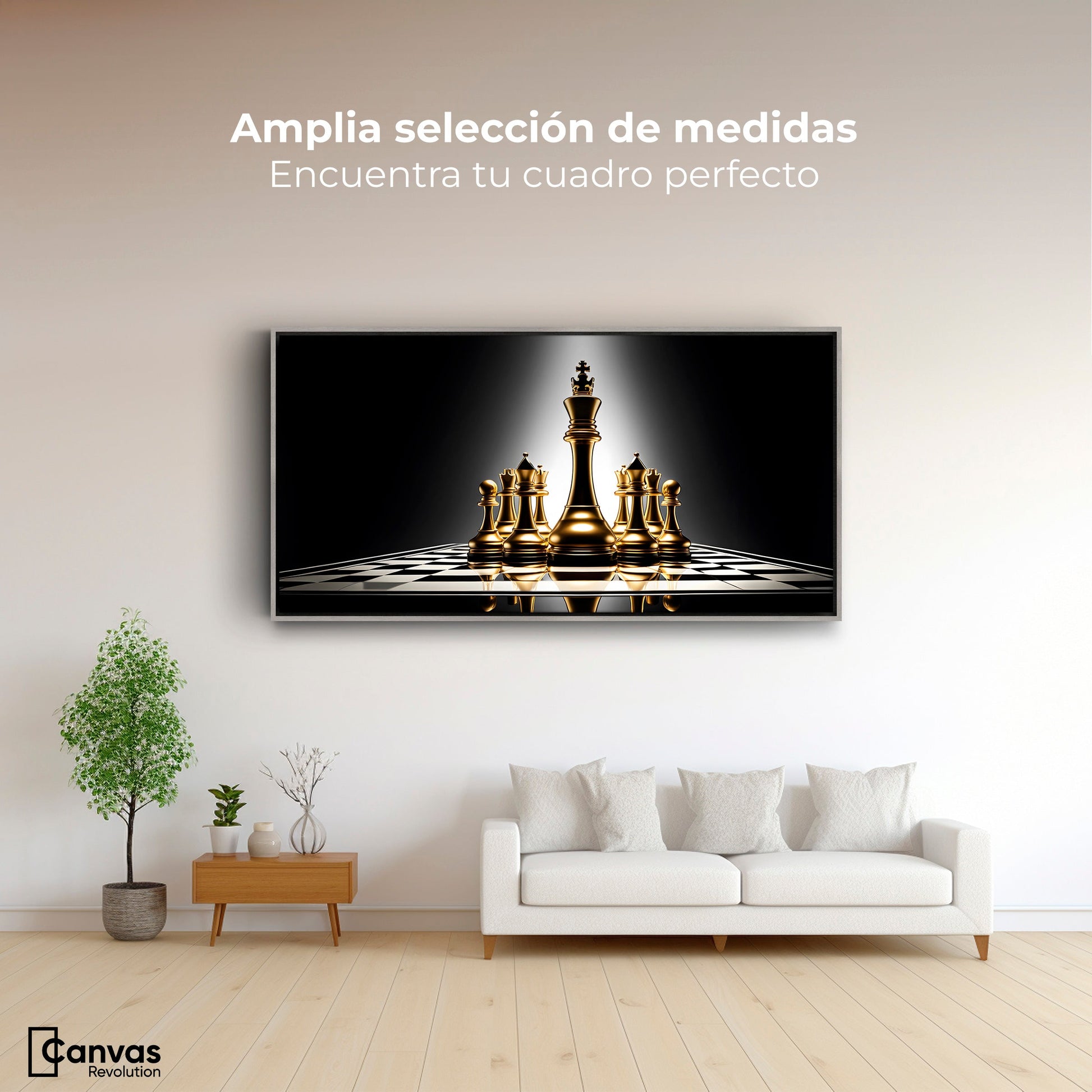 Cuadros Decorativos Canvas Revolution | Ajedrez De Oro | Montaje3