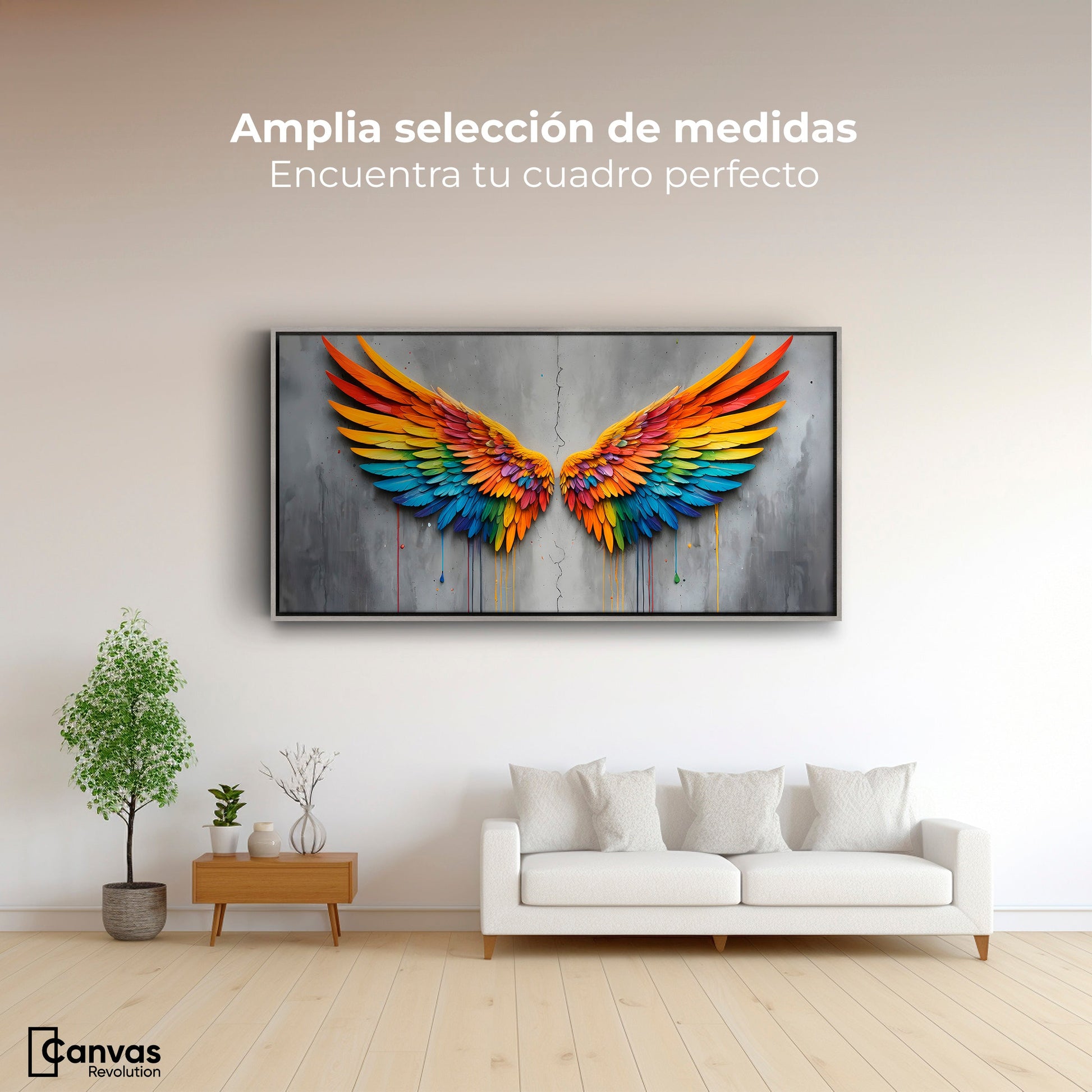 Cuadros Decorativos Canvas Revolution | Alas Angel Colores | Montaje3