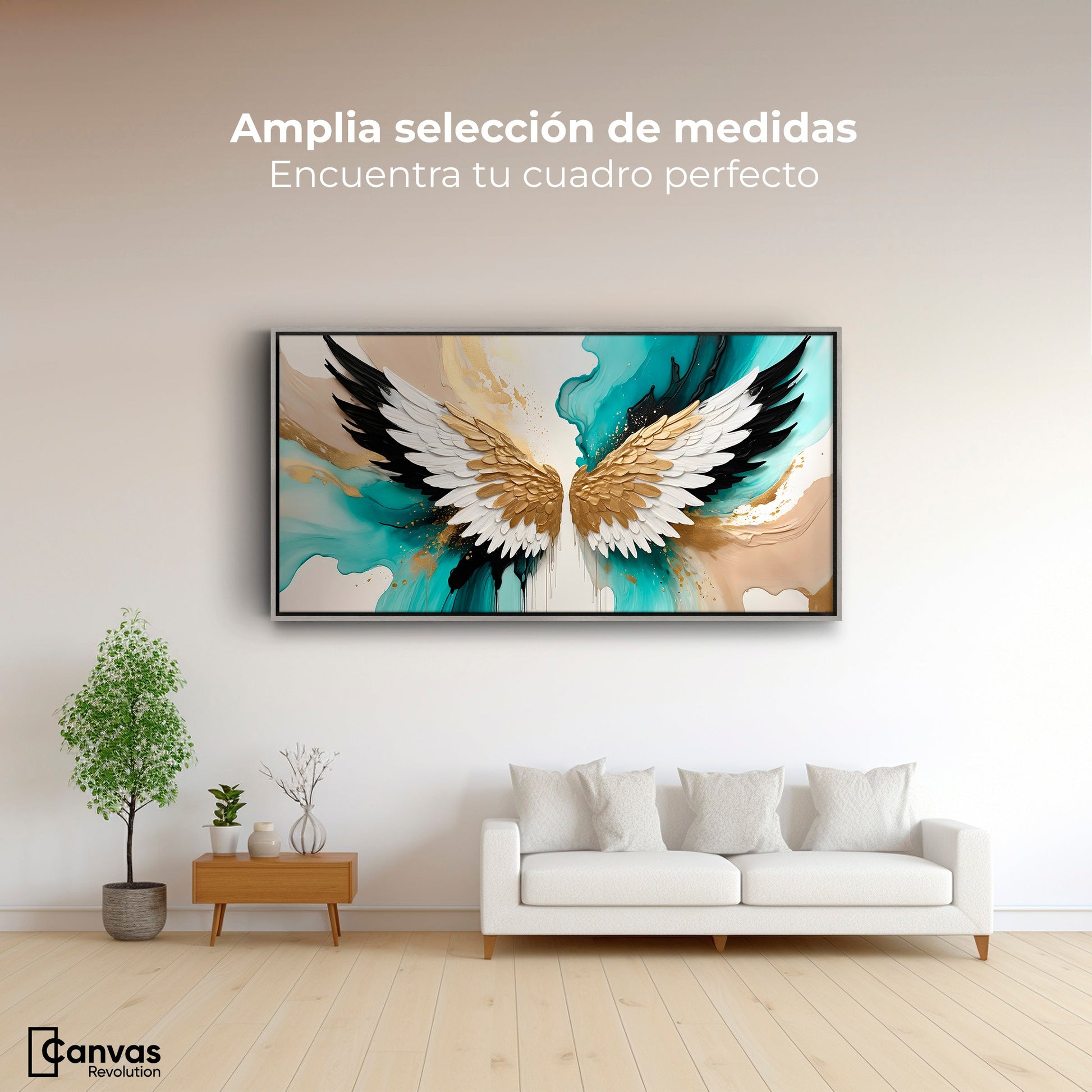 Cuadros Decorativos Canvas Revolution | Alas Angel Lumino | Montaje3