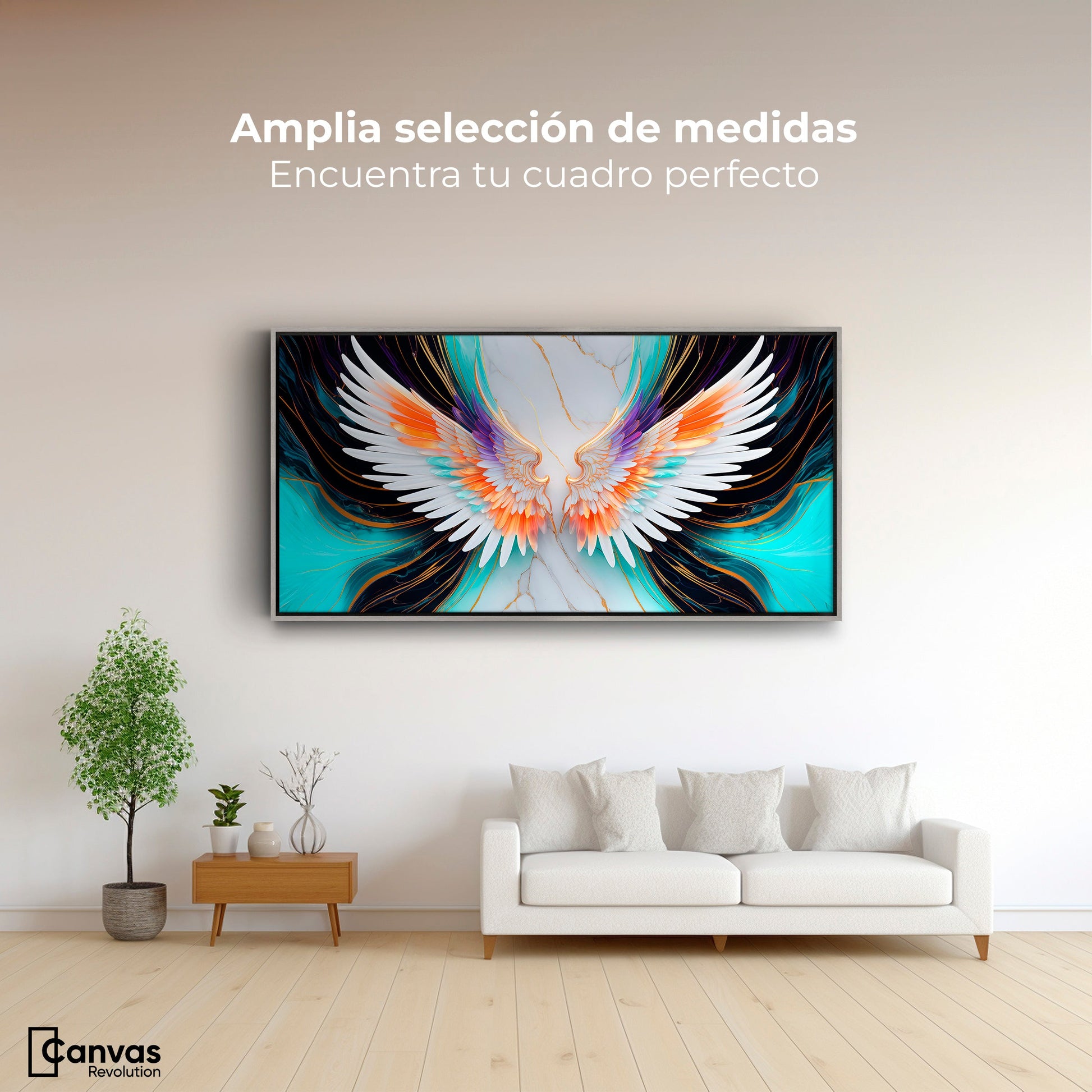 Cuadros Decorativos Canvas Revolution | Alas Angel Marmol | Montaje3