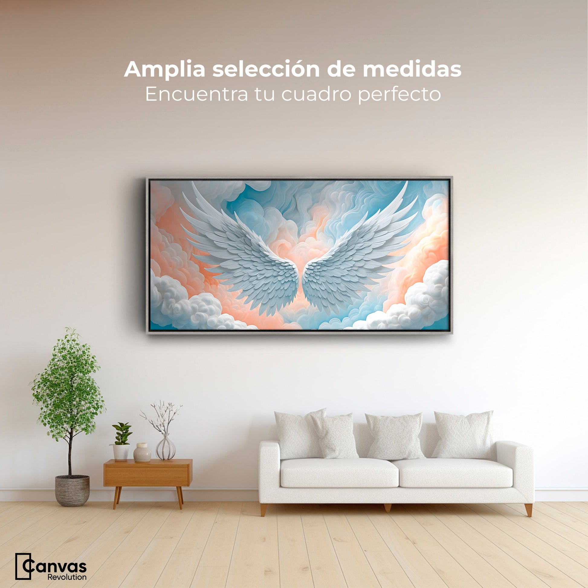 Cuadros Decorativos Canvas Revolution | Alas Angel Nubes | Montaje3