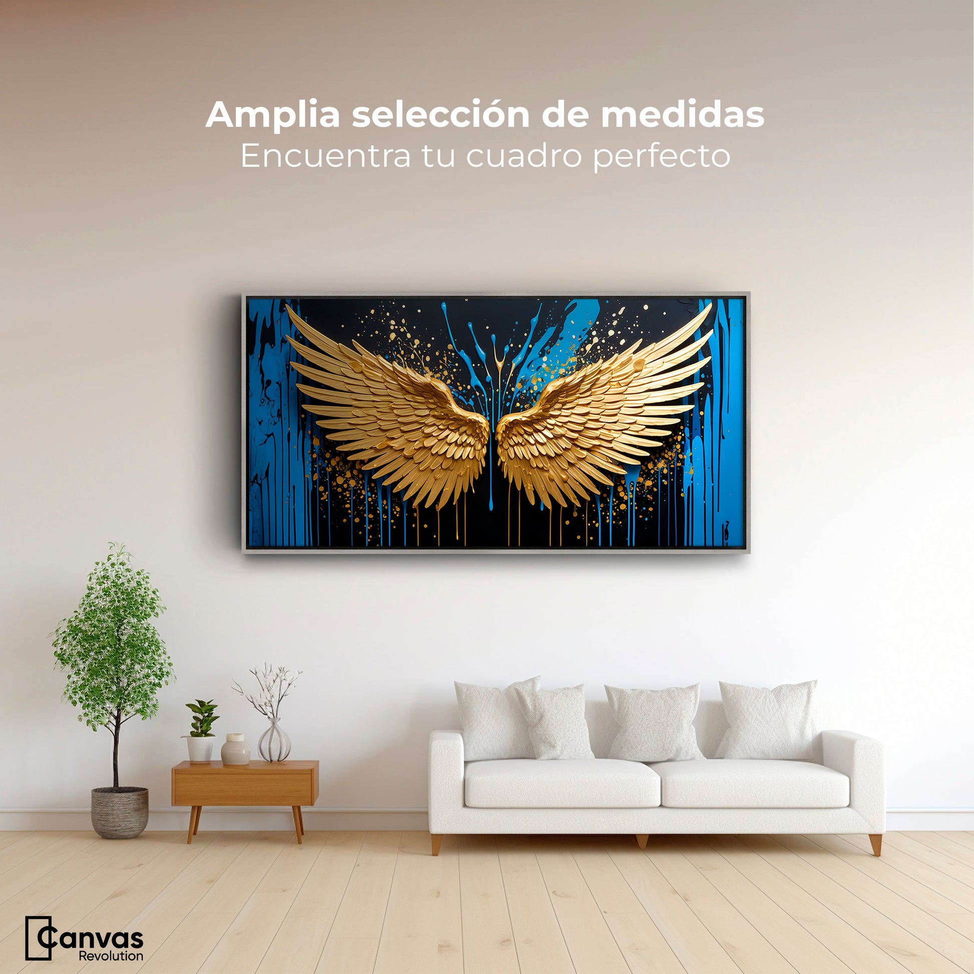 Cuadros Decorativos Canvas Revolution | Alas Oro Splash | Montaje3