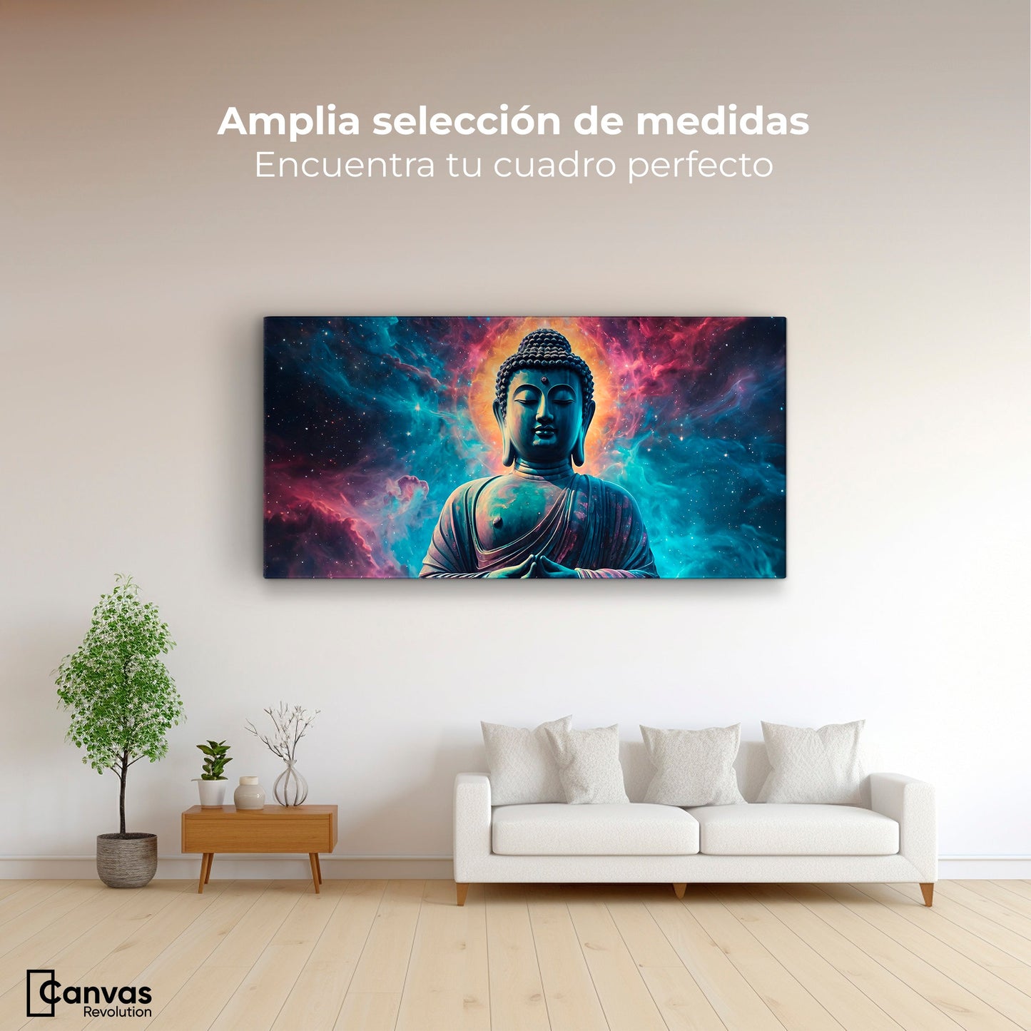 Cuadros Decorativos Canvas Revolution | Buda Entre Galaxias | Montaje3