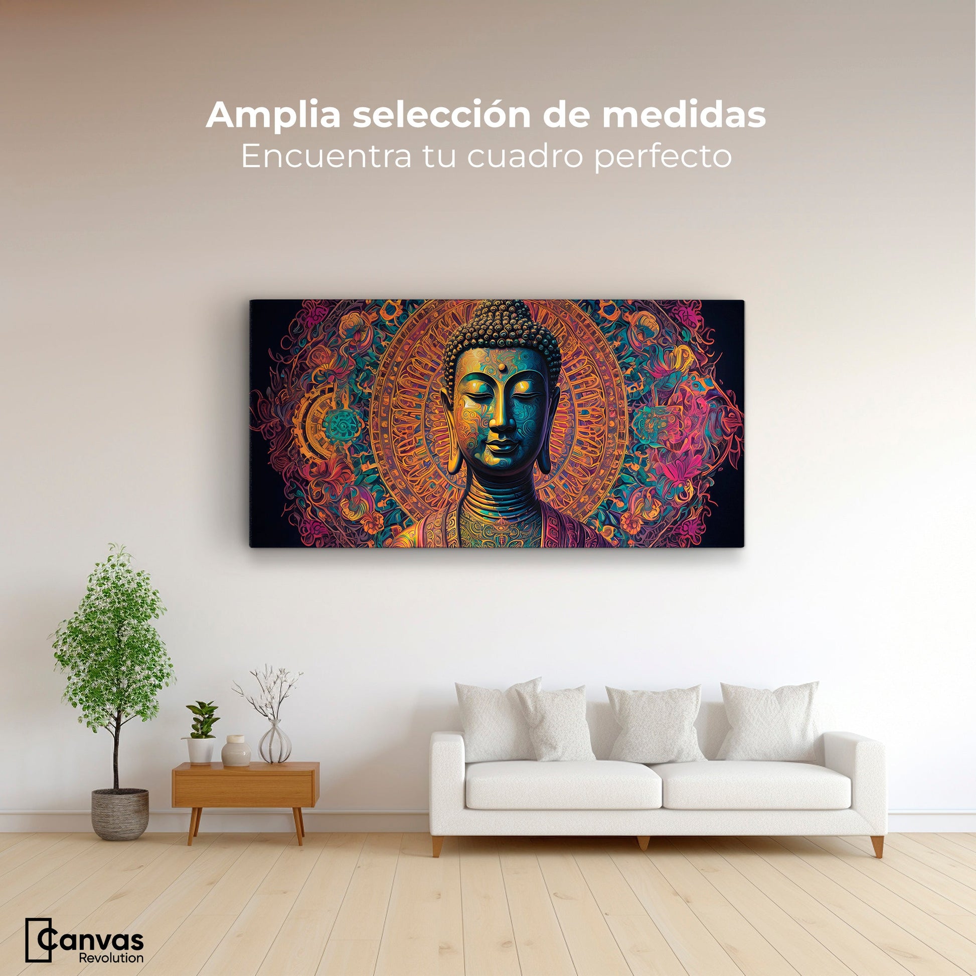 Cuadros Decorativos Canvas Revolution | Buda Sobre Mandala | Montaje3