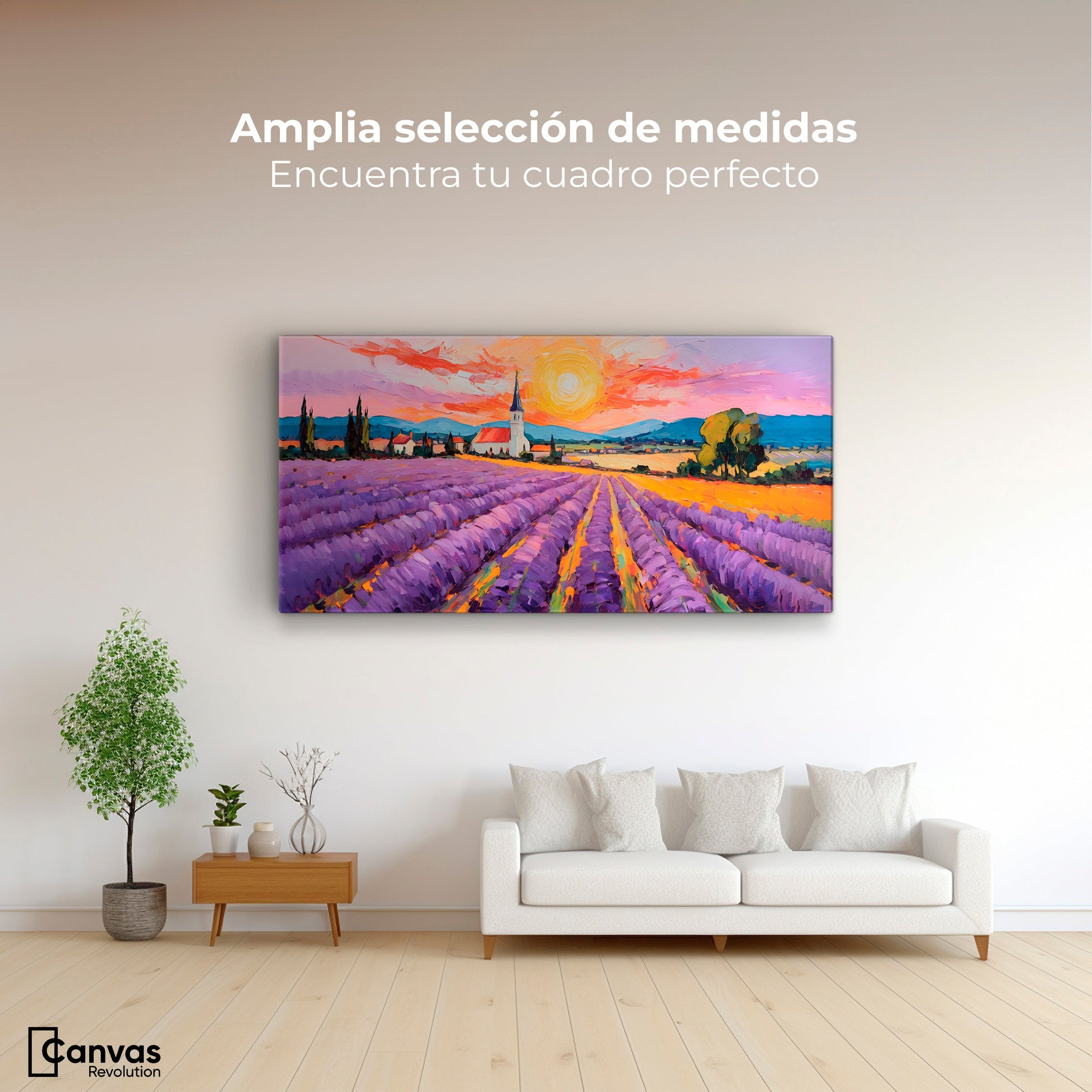 Cuadros Decorativos Canvas Revolution | Campo Lavanda Sun | Montaje3