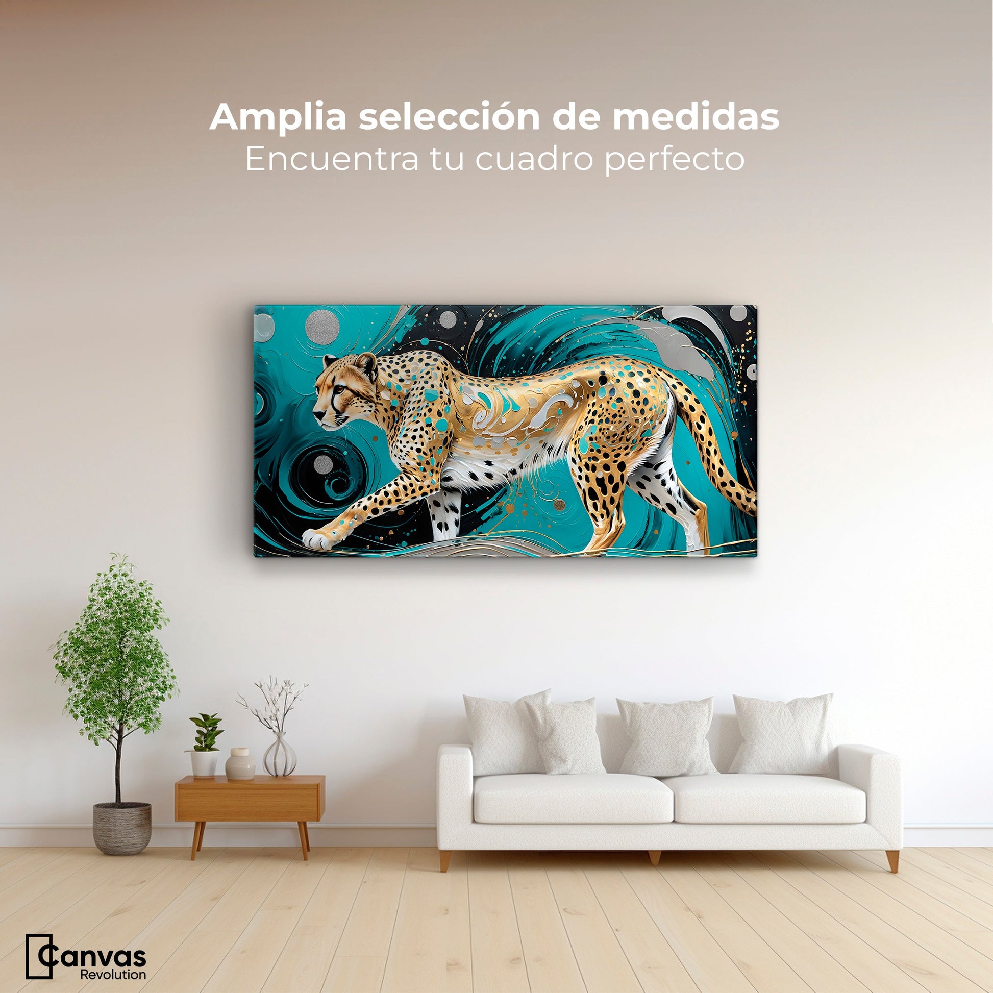 Cuadros Decorativos Canvas Revolution | Cheetah Dorado | Montaje3