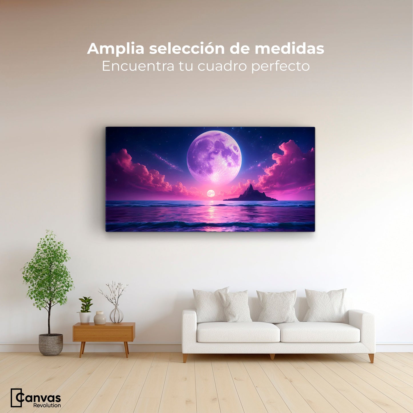 Cuadros Decorativos Canvas Revolution | Cielo Con Luna Rosa | Montaje3