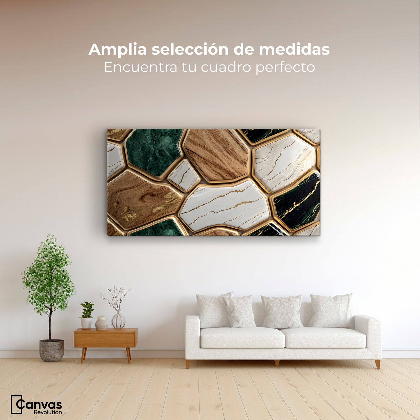 Cuadros Decorativos Canvas Revolution | Eco Hexagonal Aureo | Montaje3