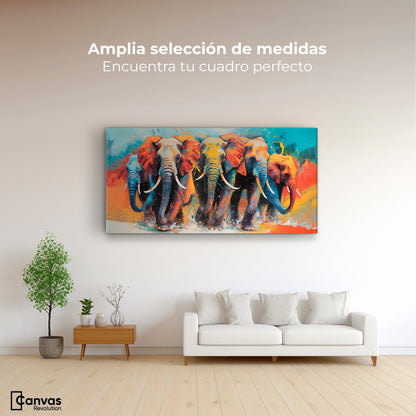 Cuadros Decorativos Canvas Revolution | Elefantes Corriendo | Montaje3