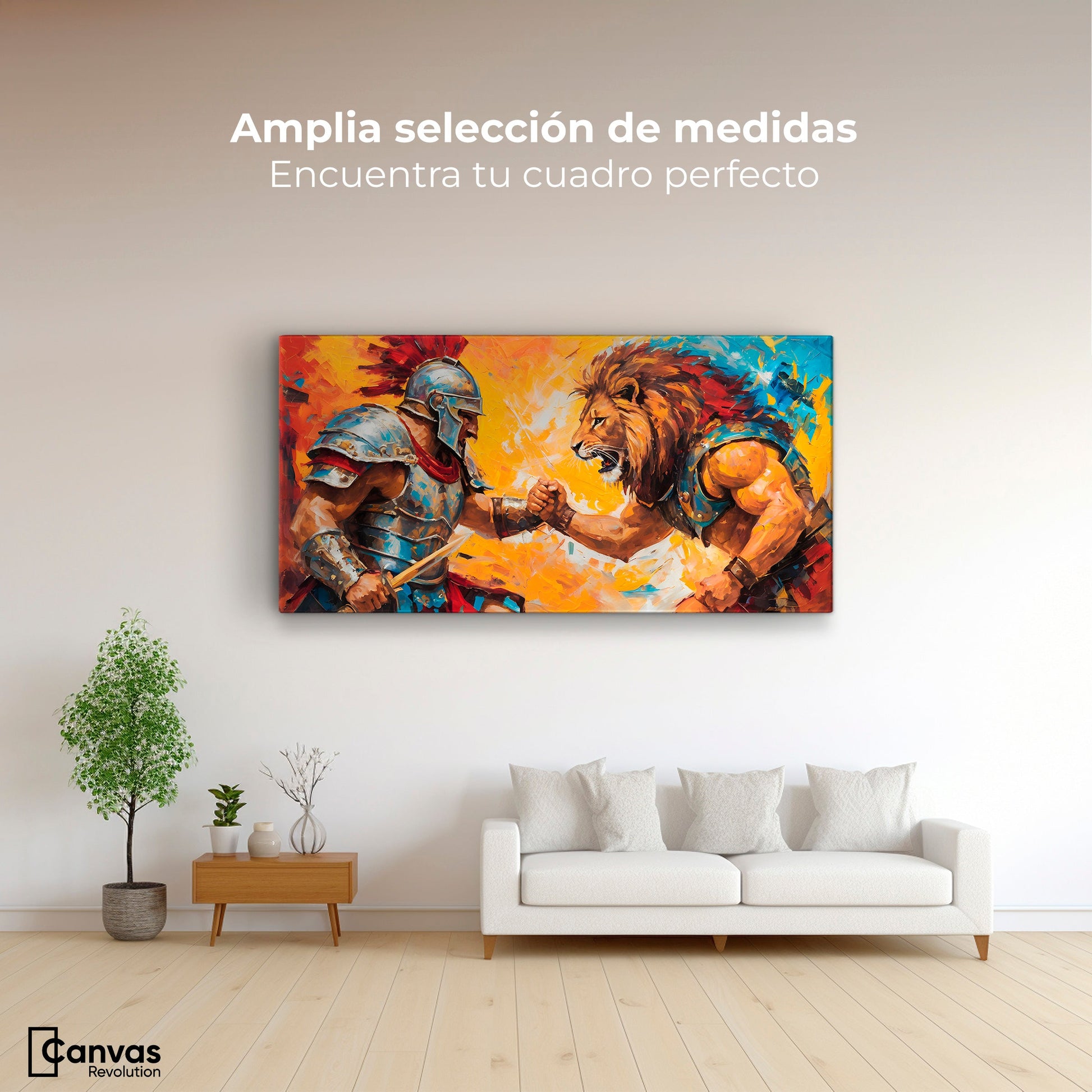 Cuadros Decorativos Canvas Revolution | Gladiador Vs Leon | Montaje3