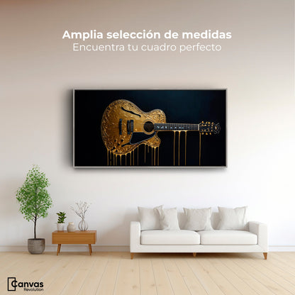 Cuadros Decorativos Canvas Revolution | Guitarra Dorada | Montaje3