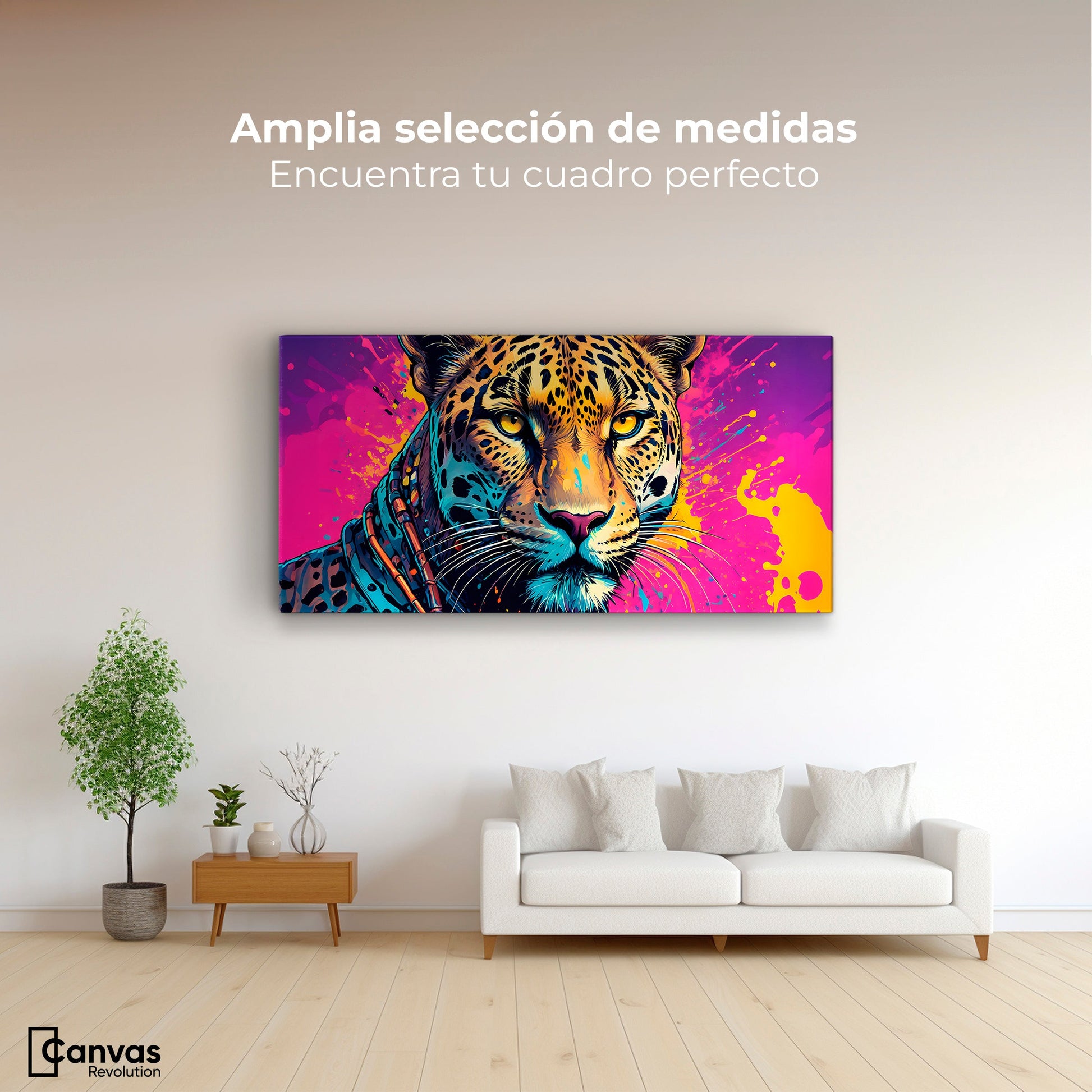 Cuadros Decorativos Canvas Revolution | Leopardo Colorido | Montaje3