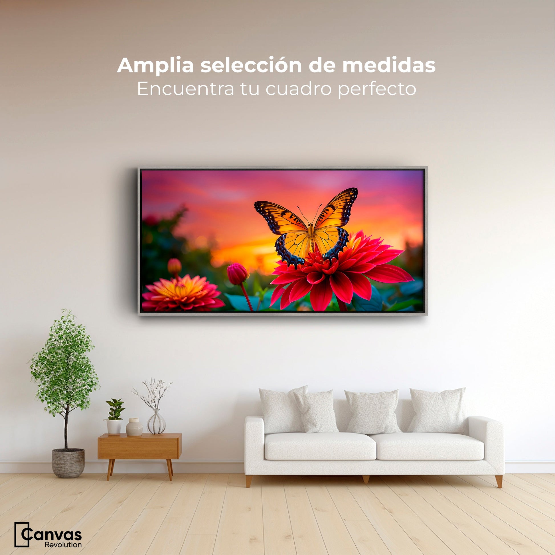 Cuadros Decorativos Canvas Revolution | Mariposa Y Petalos | Montaje3