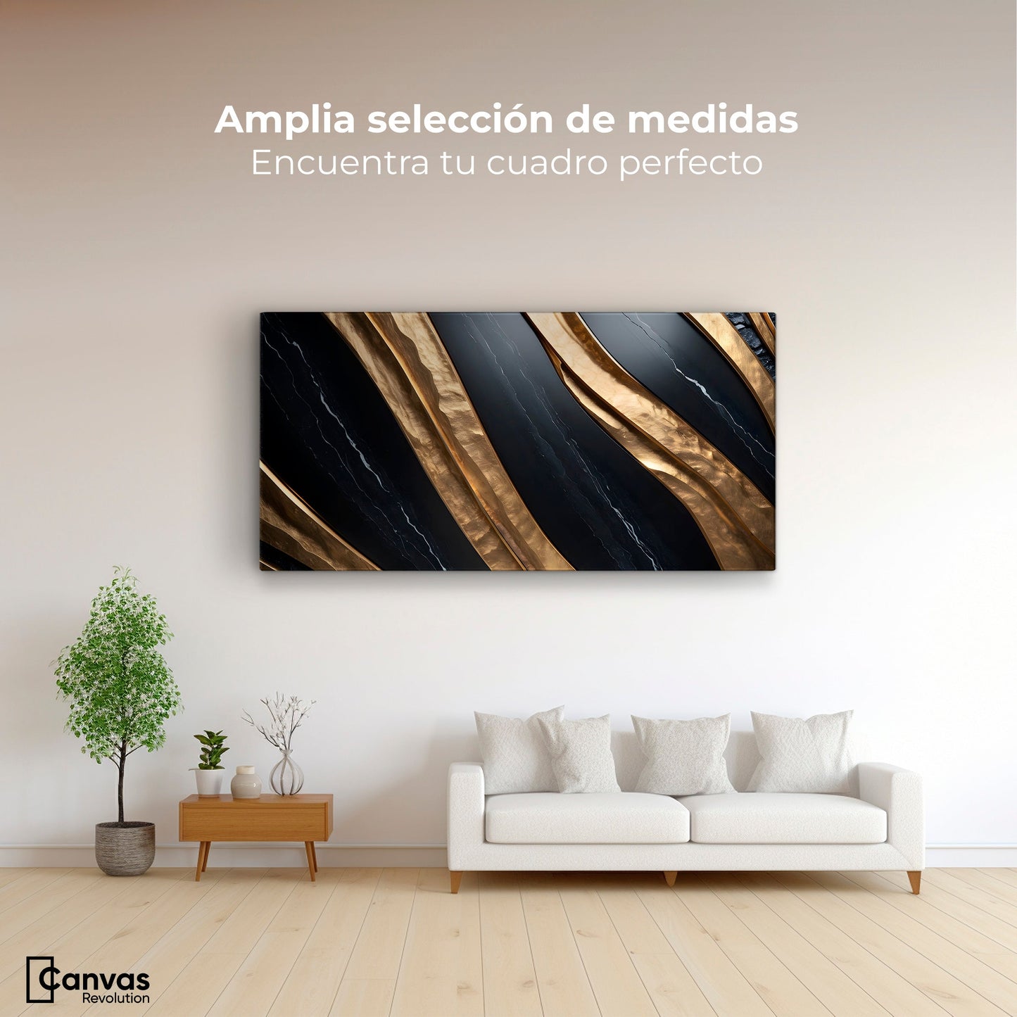 Cuadros Decorativos Canvas Revolution | Obsidiana Dorada | Montaje3