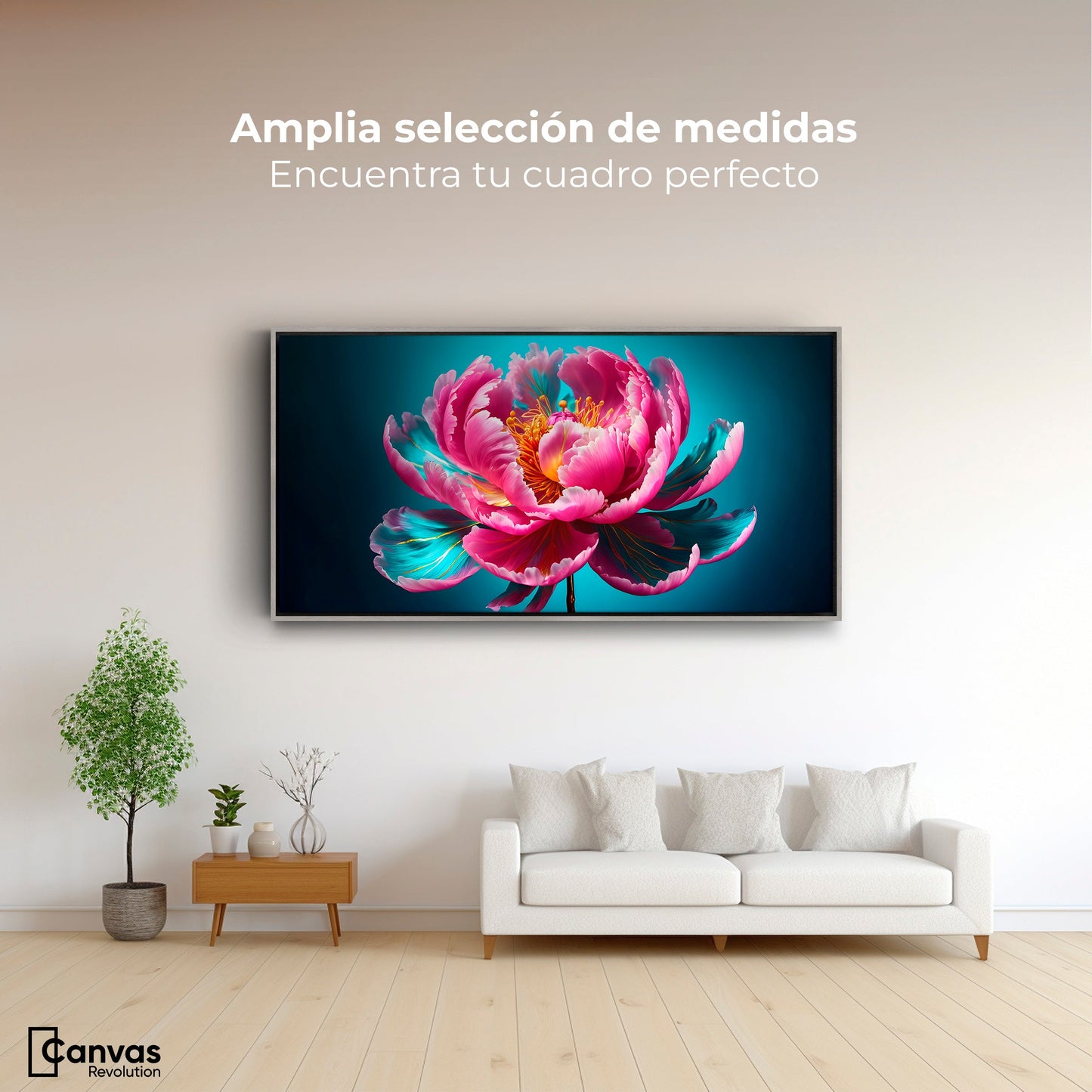 Cuadros Decorativos Canvas Revolution | Peonia Radiante | Montaje3