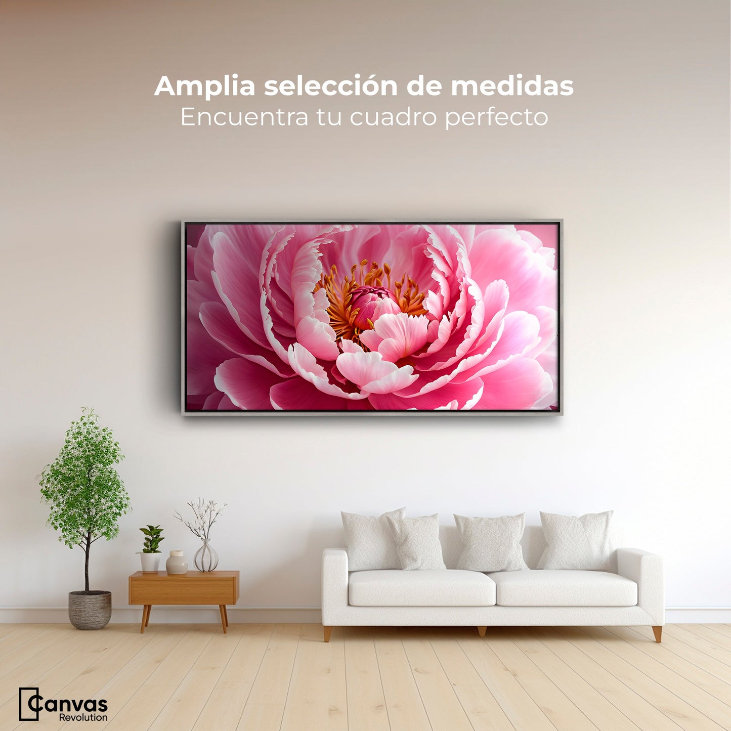 Cuadros Decorativos Canvas Revolution | Peonia Rosa Abierta | Montaje3