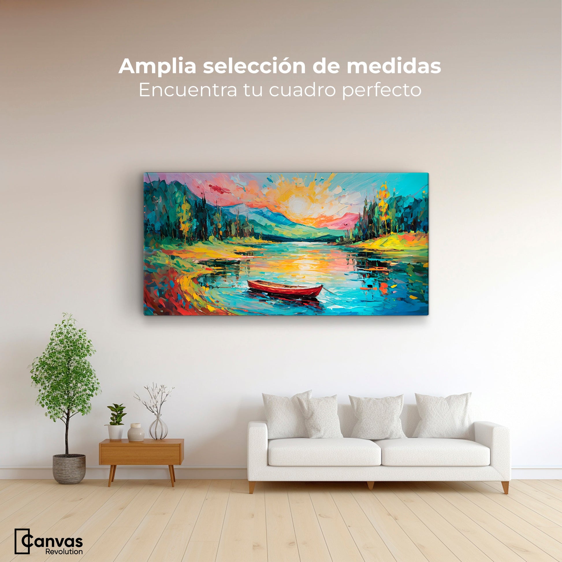 Cuadros Decorativos Canvas Revolution | Reflejos Bote Lago | Montaje3