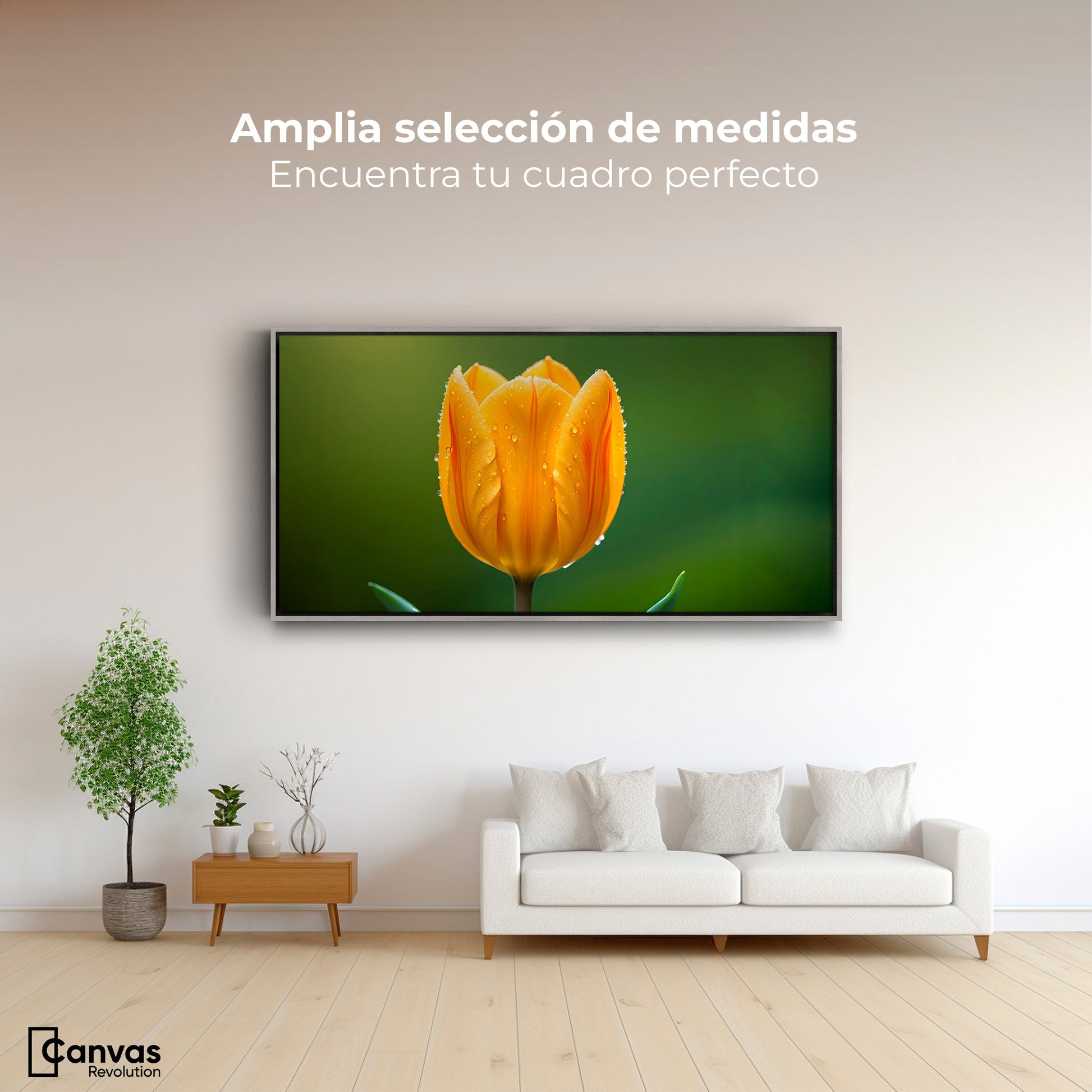 Cuadros Decorativos Canvas Revolution | Tulipan En Verde | Montaje3