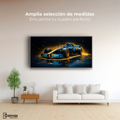 Cuadros Decorativos Canvas Revolution | Velocidad Azul Oro | Montaje3