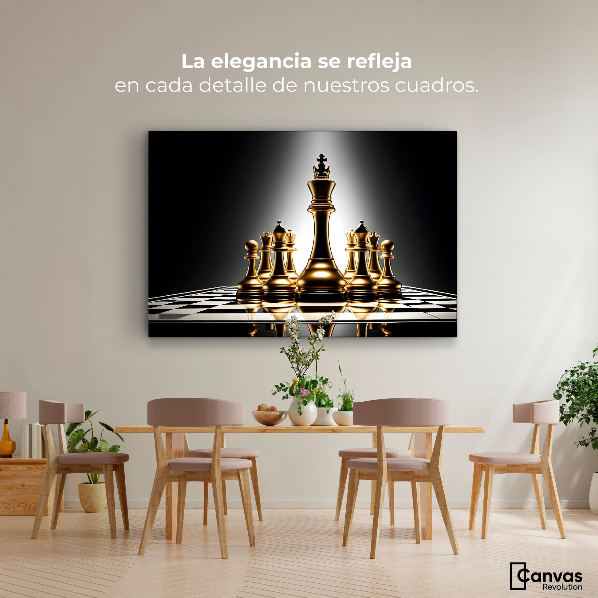 Cuadros Decorativos Canvas Revolution | Ajedrez De Oro | Montaje4