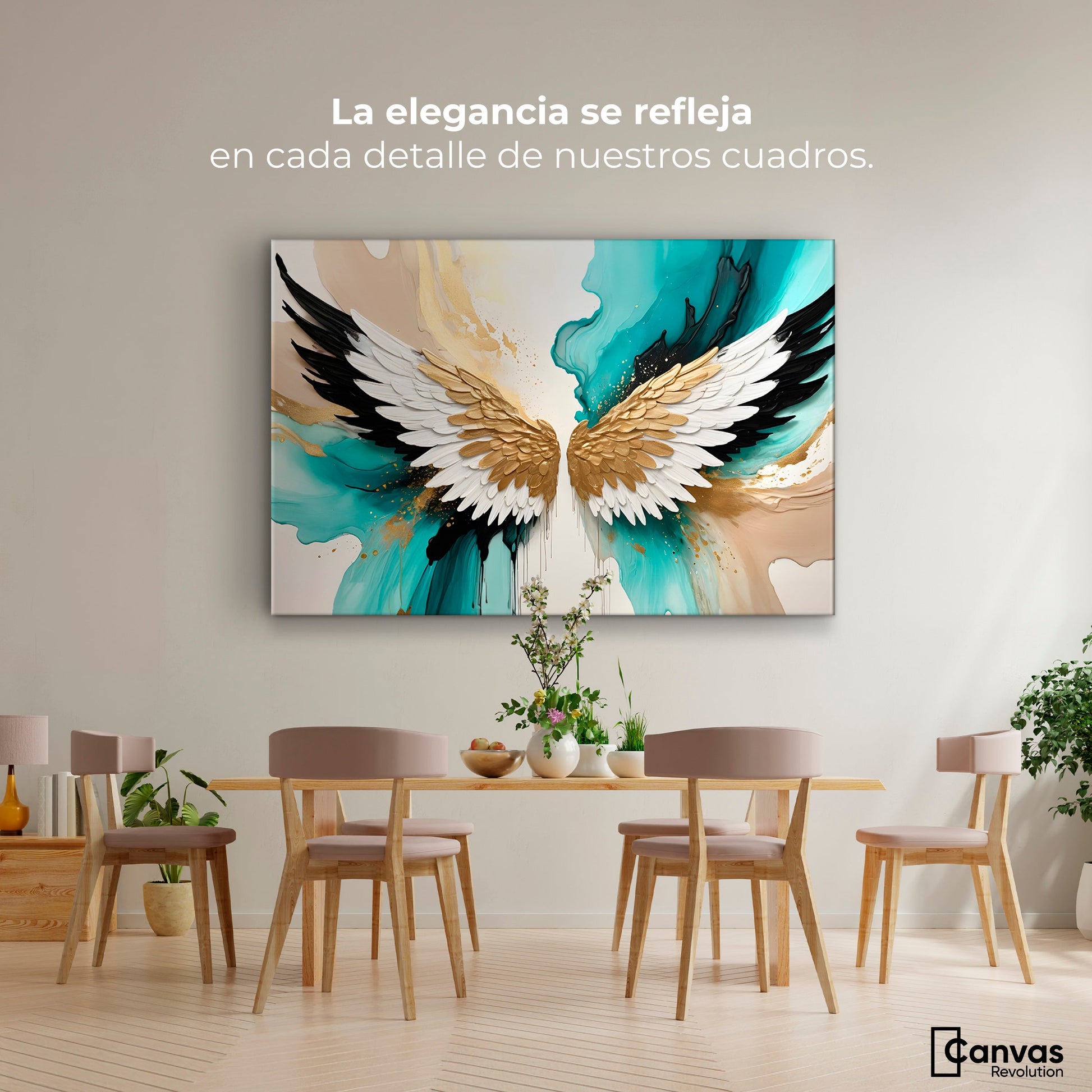 Cuadros Decorativos Canvas Revolution | Alas Angel Lumino | Montaje4