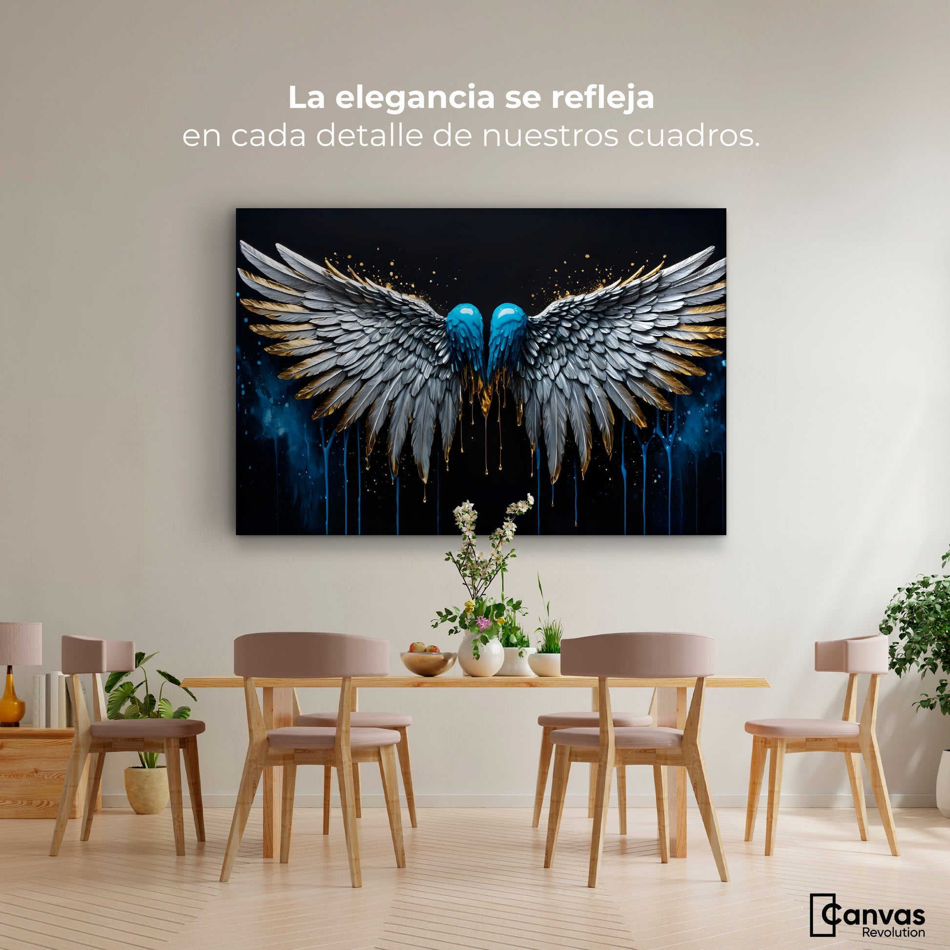 Cuadros Decorativos Canvas Revolution | Alas Azul Plata | Montaje4