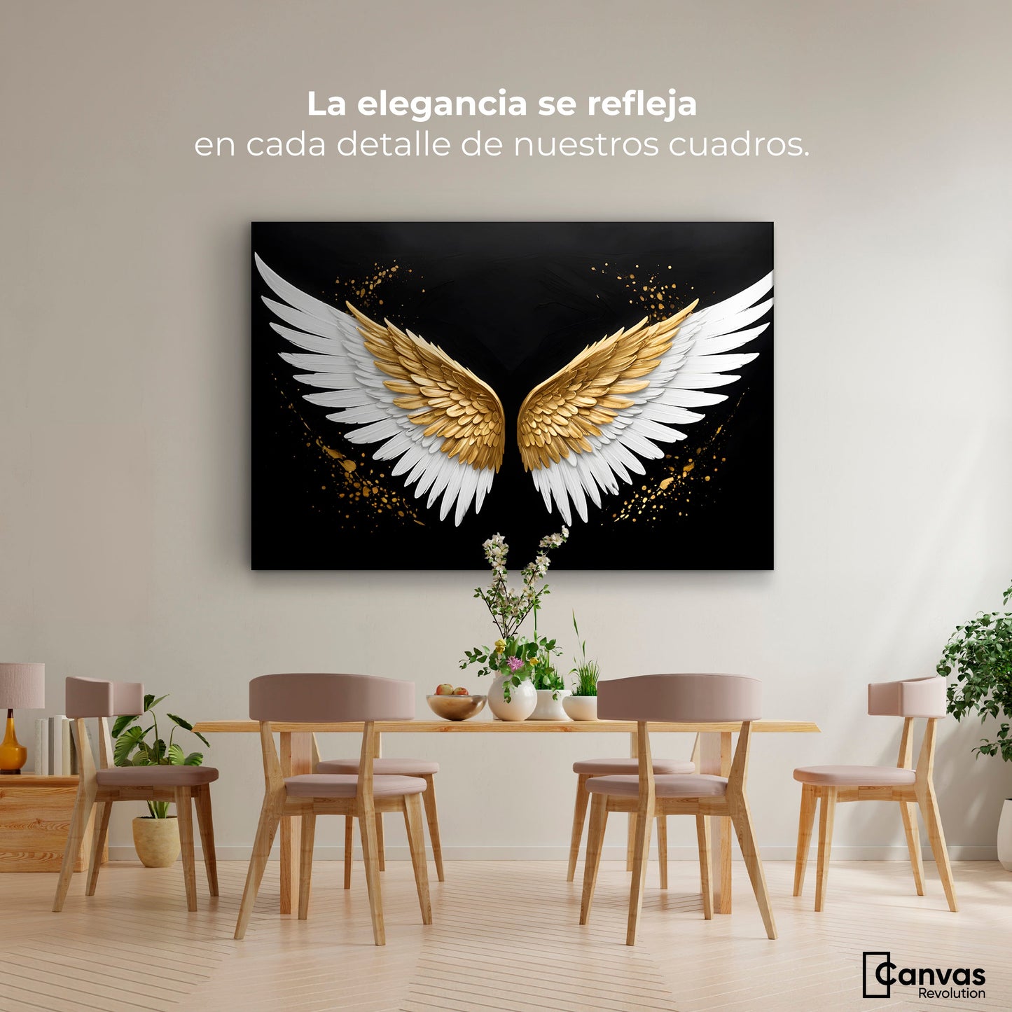 Cuadros Decorativos Canvas Revolution | Alas Oro Negro | Montaje4