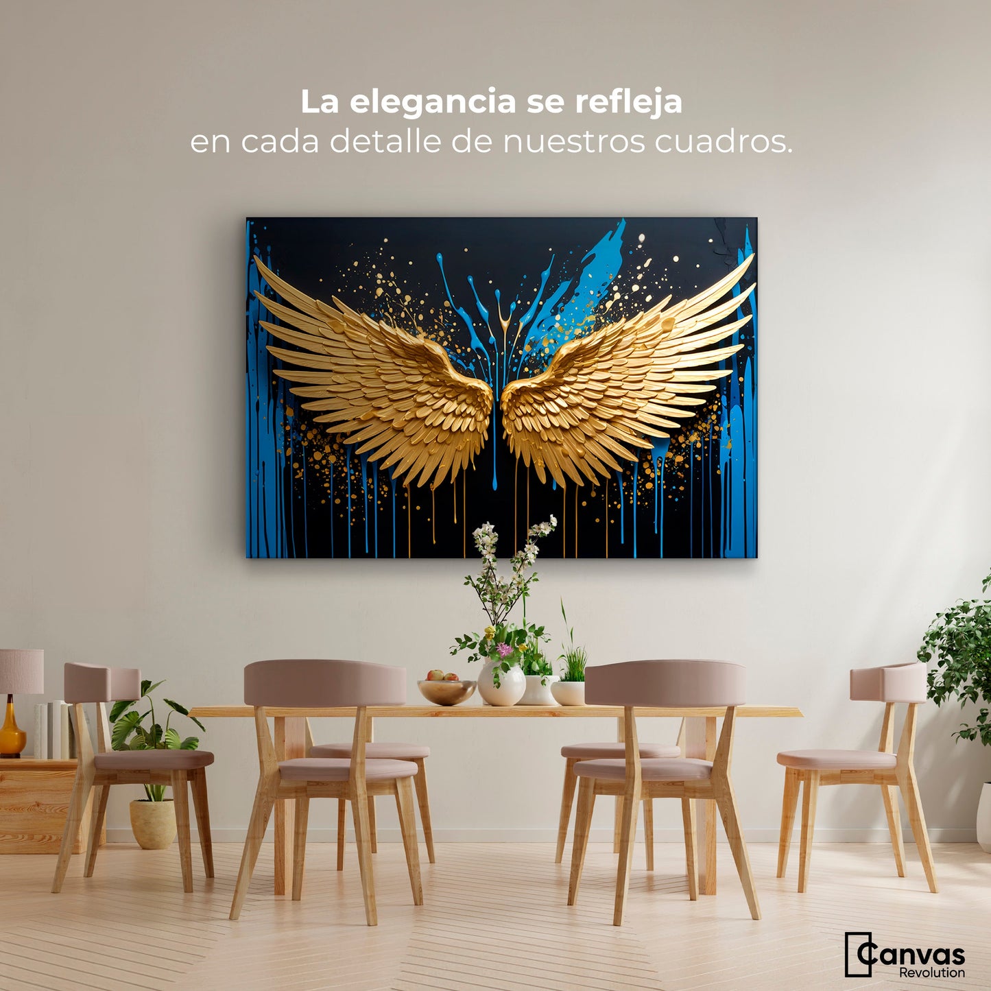 Cuadros Decorativos Canvas Revolution | Alas Oro Splash | Montaje4