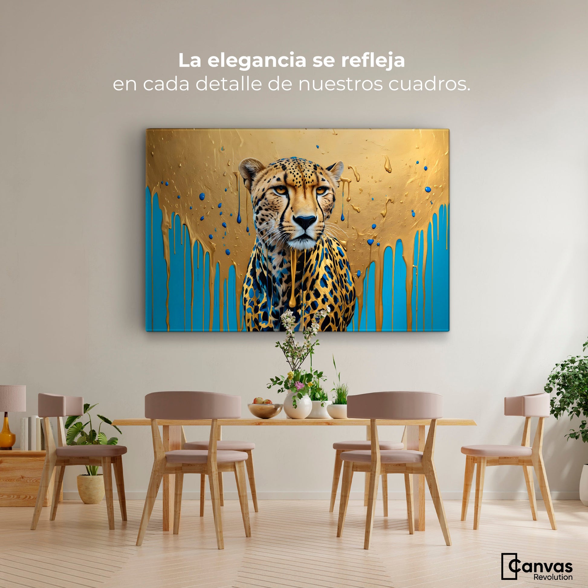 Cuadros Decorativos Canvas Revolution | Fuerza Felina Oro | Montaje4