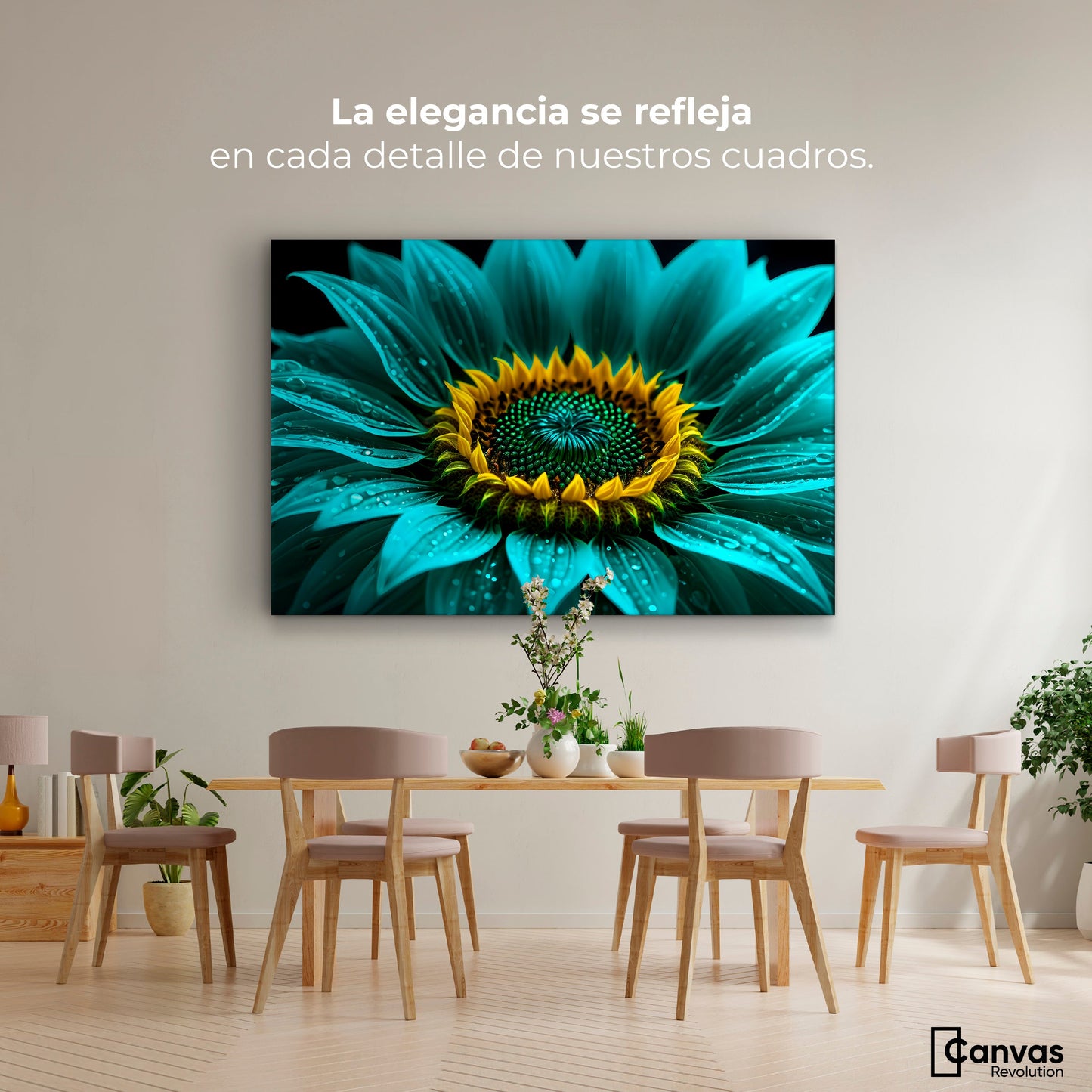 Cuadros Decorativos Canvas Revolution | Girasol Acuamarina | Montaje4