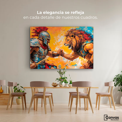 Cuadros Decorativos Canvas Revolution | Gladiador Vs Leon | Montaje4