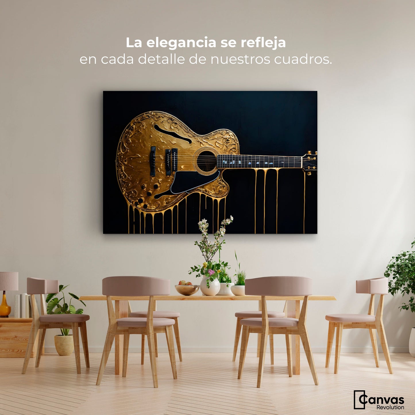 Cuadros Decorativos Canvas Revolution | Guitarra Dorada | Montaje4