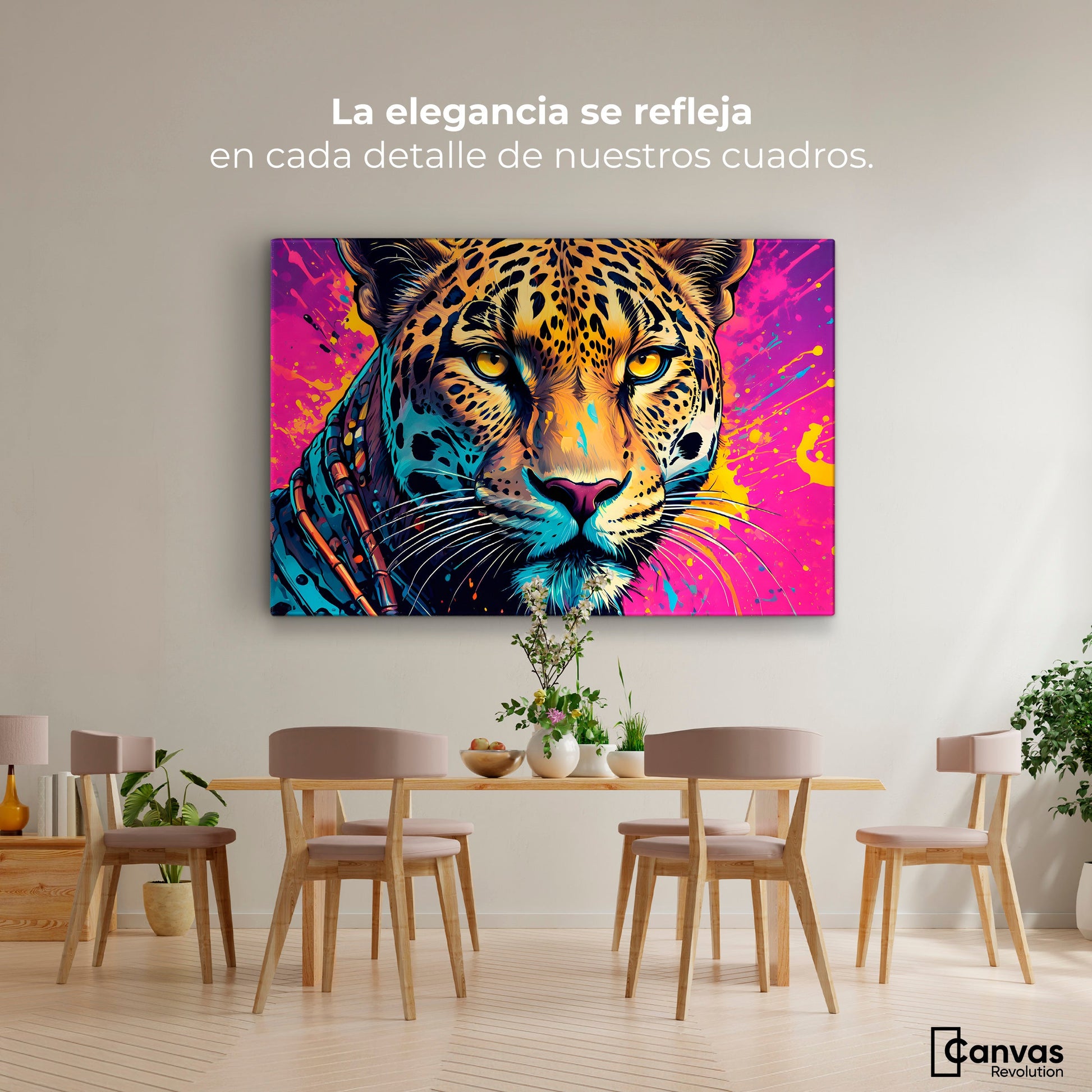Cuadros Decorativos Canvas Revolution | Leopardo Colorido | Montaje4