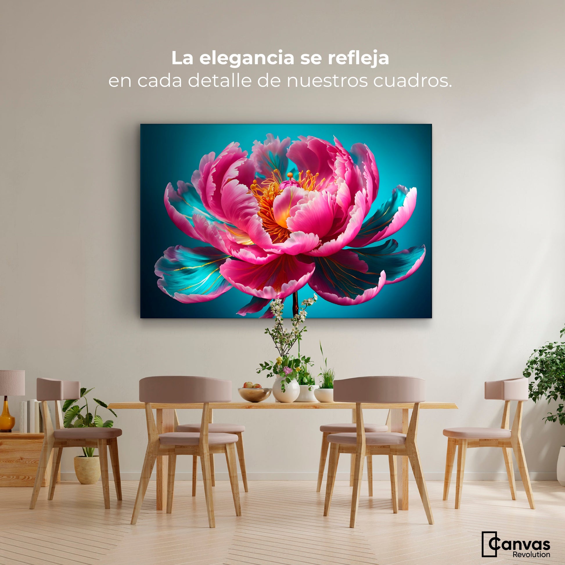 Cuadros Decorativos Canvas Revolution | Peonia Radiante | Montaje4