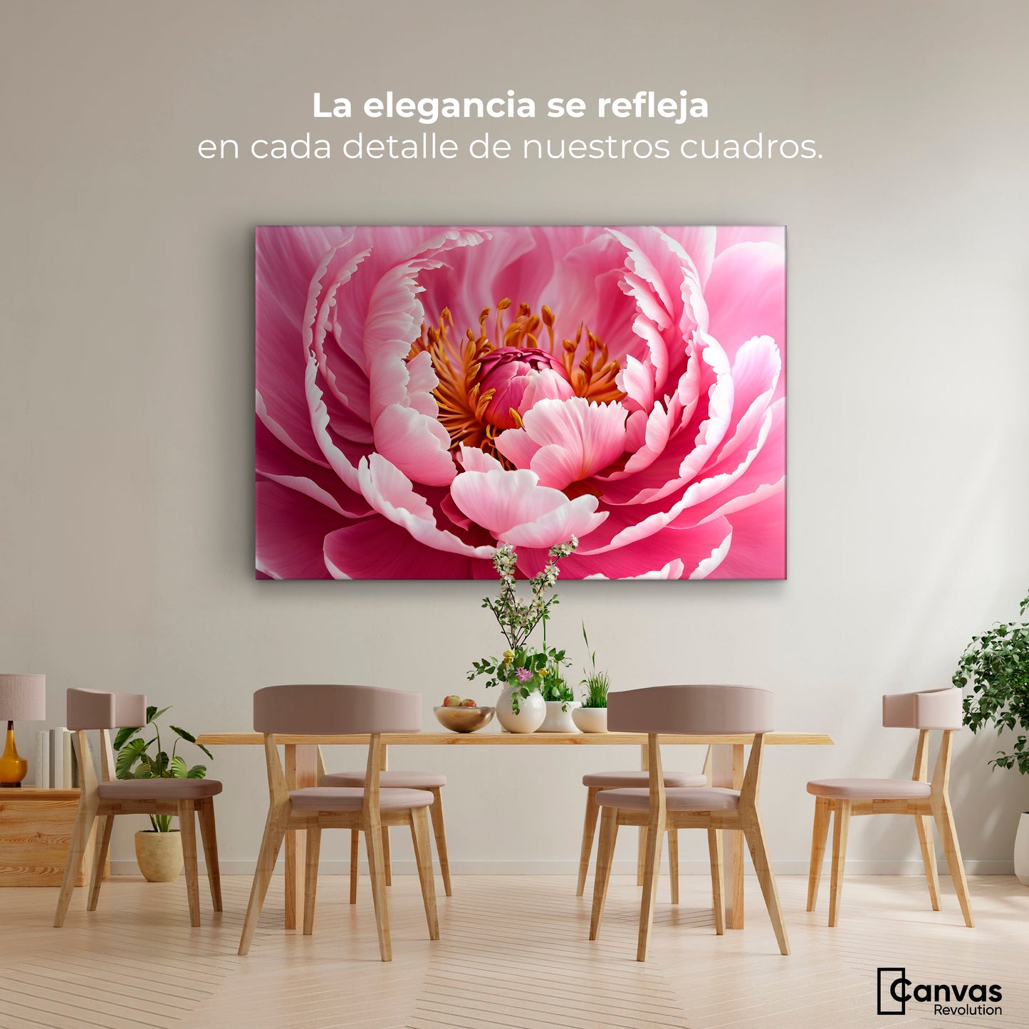 Cuadros Decorativos Canvas Revolution | Peonia Rosa Abierta | Montaje4