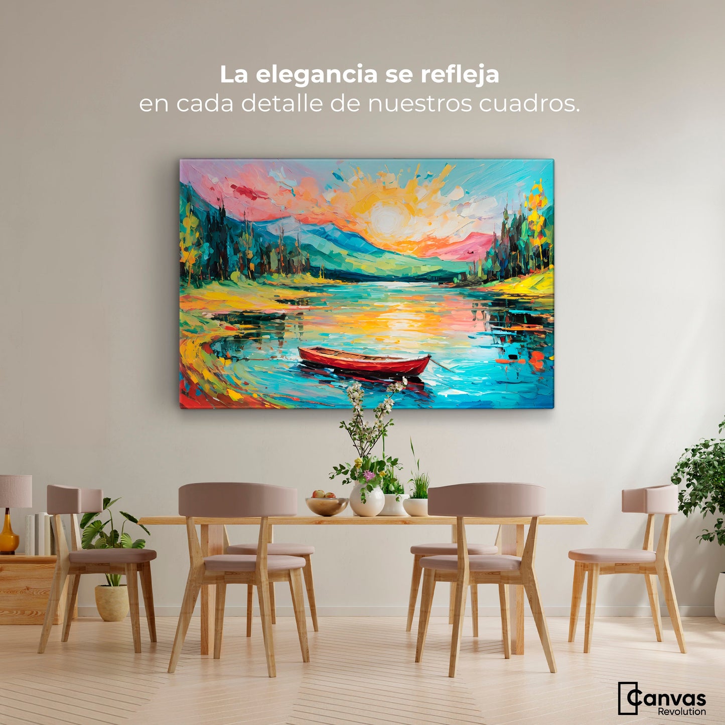 Cuadros Decorativos Canvas Revolution | Reflejos Bote Lago | Montaje4