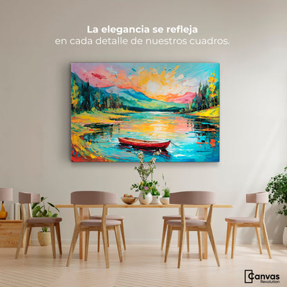 Cuadros Decorativos Canvas Revolution | Reflejos Bote Lago | Montaje4